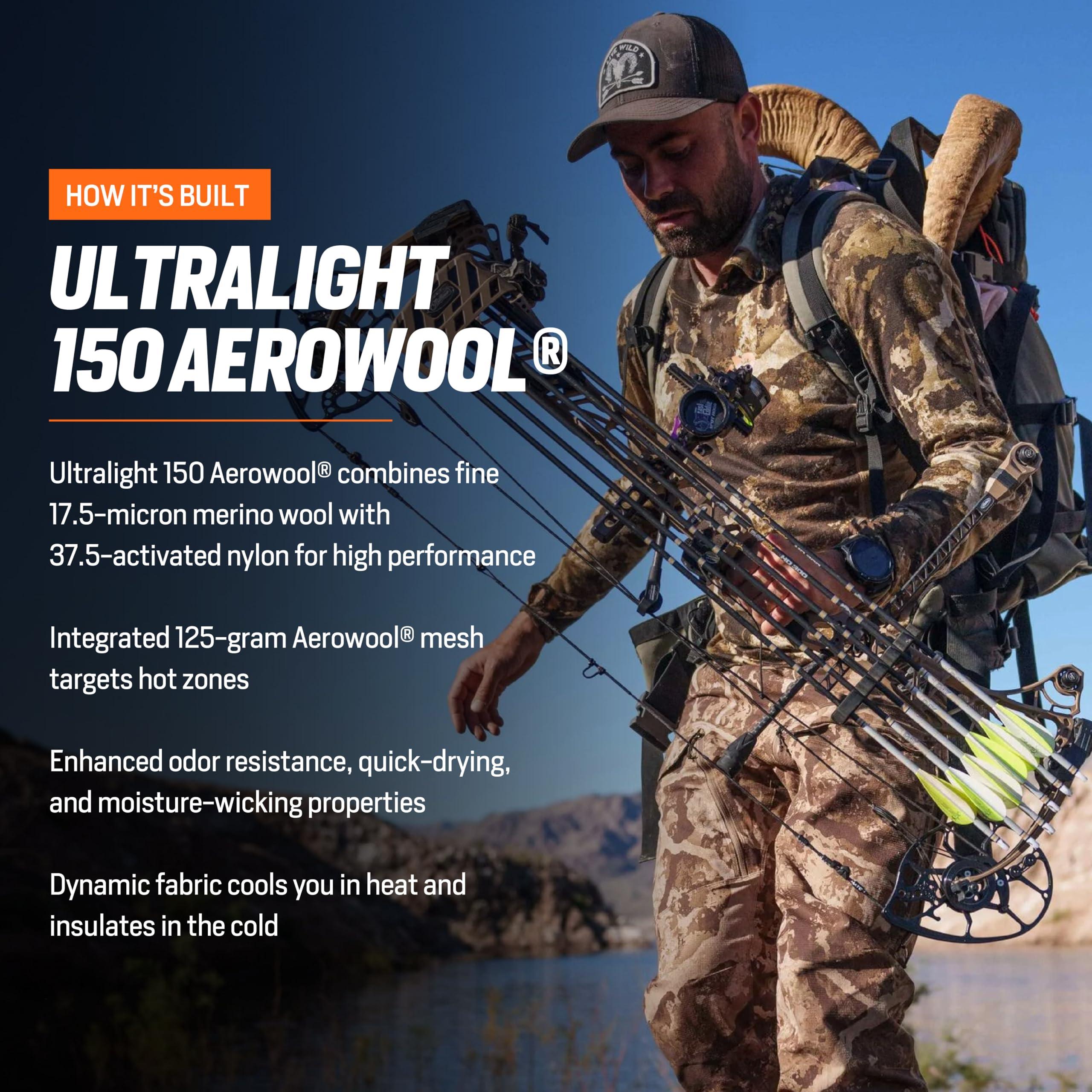 First Lite First Lite Mens Wick Hoody - Merino Wool Ultralight Camo Hunting Base Layer, Quick Dry, UV Protection Hunting Clothing, Conifer, Medium