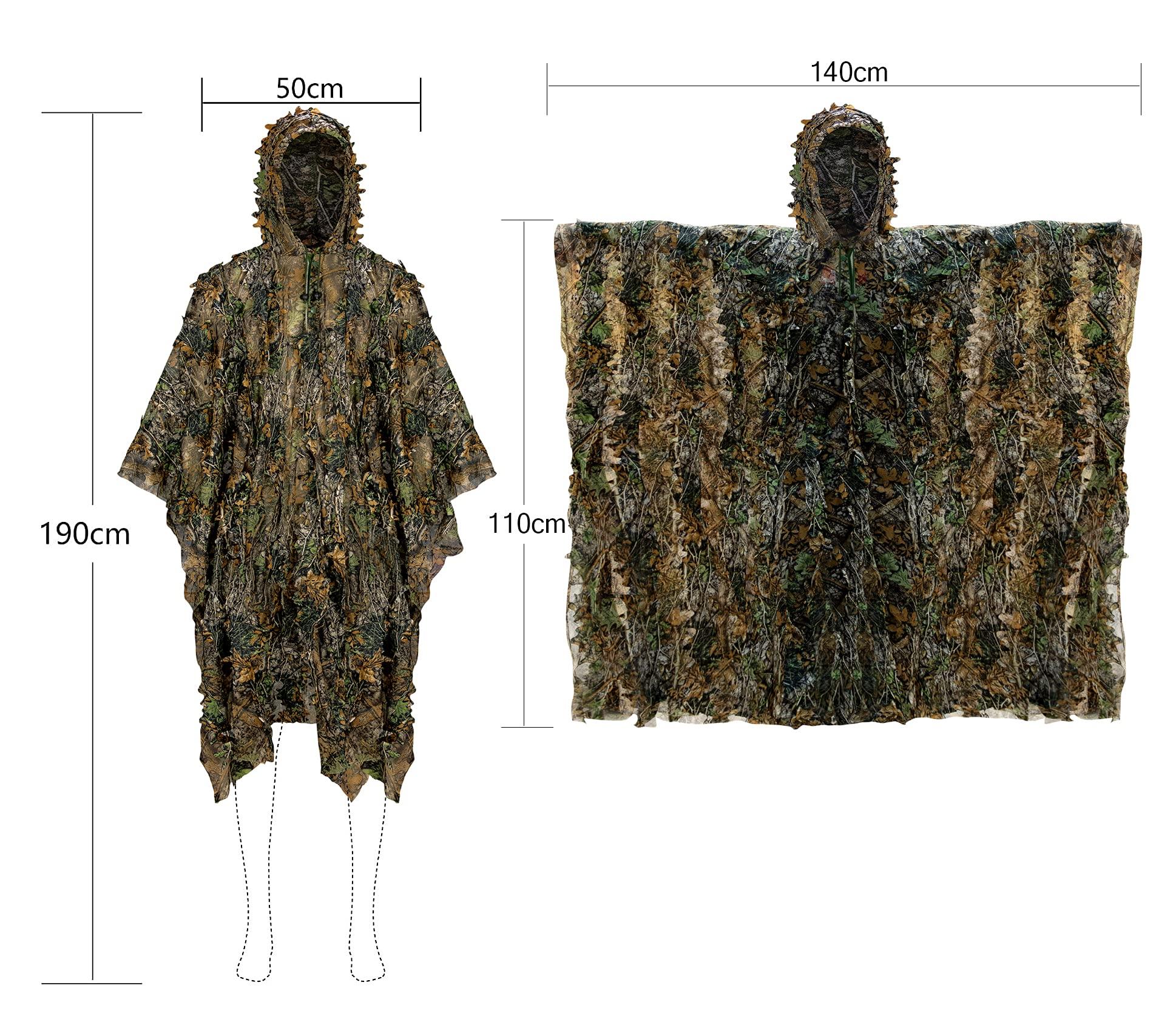 Ginsco Ginsco 3D Leafy Camo Poncho Camoflage Woodland Cape Lightweight Ghillie Suit for Men, Ghillie Hood for Turkey Hunting Bird Watching Military Training Outdoor Airsoft Wildlife Photography Halloween
