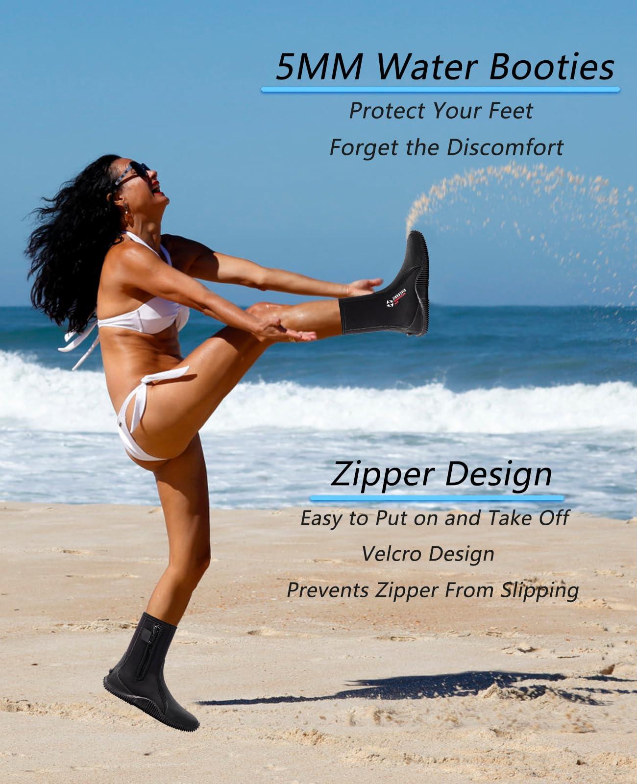 Skyone Skyone Neoprene Dive Boots Men Women, Surf Booties Scuba Diving Boots 5MM, Wetsuit Booties Scuba Shoes with Anti-Slip Premium Rubber Sole for Sailing Snorkeling Boating (Black, Mens 5 / Womens 6)