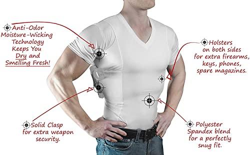ConcealmentClothes ConcealmentClothes Men’s Concealed Carry CCW Holster Shirt for Pistols & Accessories, Crew Neck, White, Large