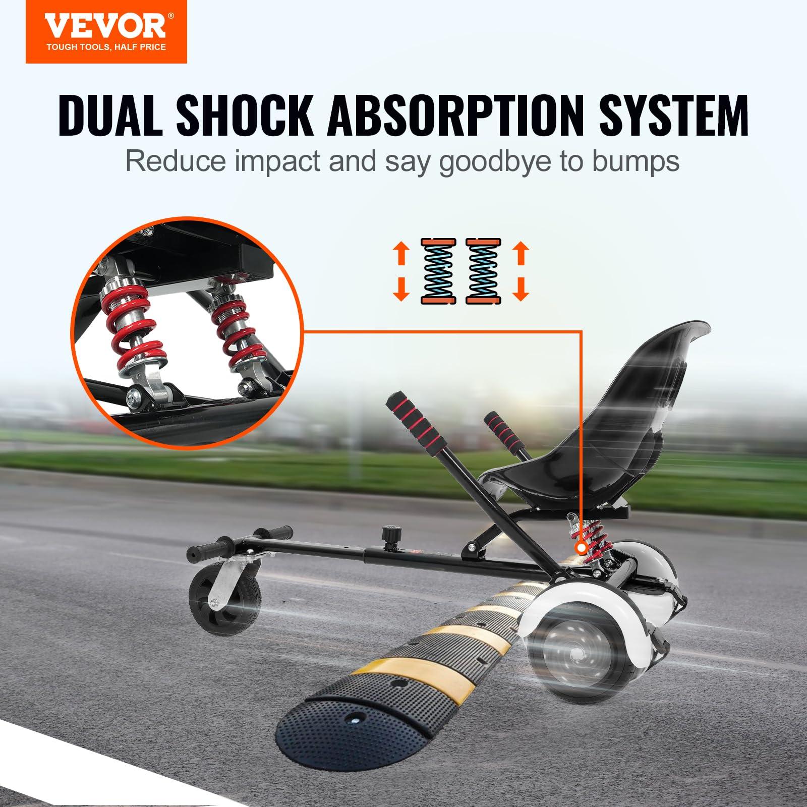 VEVOR VEVOR Hoverboard Seat Attachment, for 6.5" 8" 8.5" 10" Hoverboards, Dual Shock Absorption System, Grips Control, Adjustable Length 270 LBS Load Capacity, Buggy Attachment, for Kids Adults