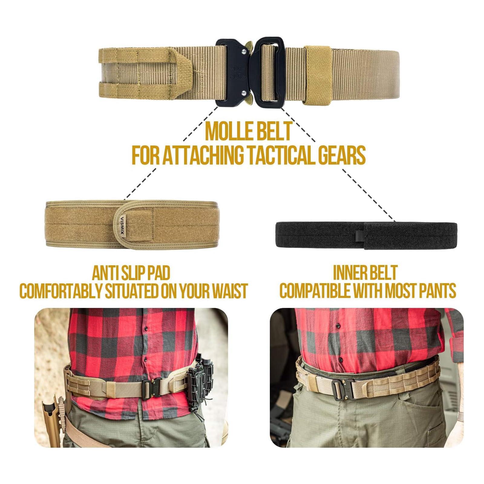 VISMIX VISMIX Tactical Belt, Quick Release 1.75\" MOLLE Battle Belt with Inner Belt and Anti-Slip Pad- Heavy Duty Battle Belts