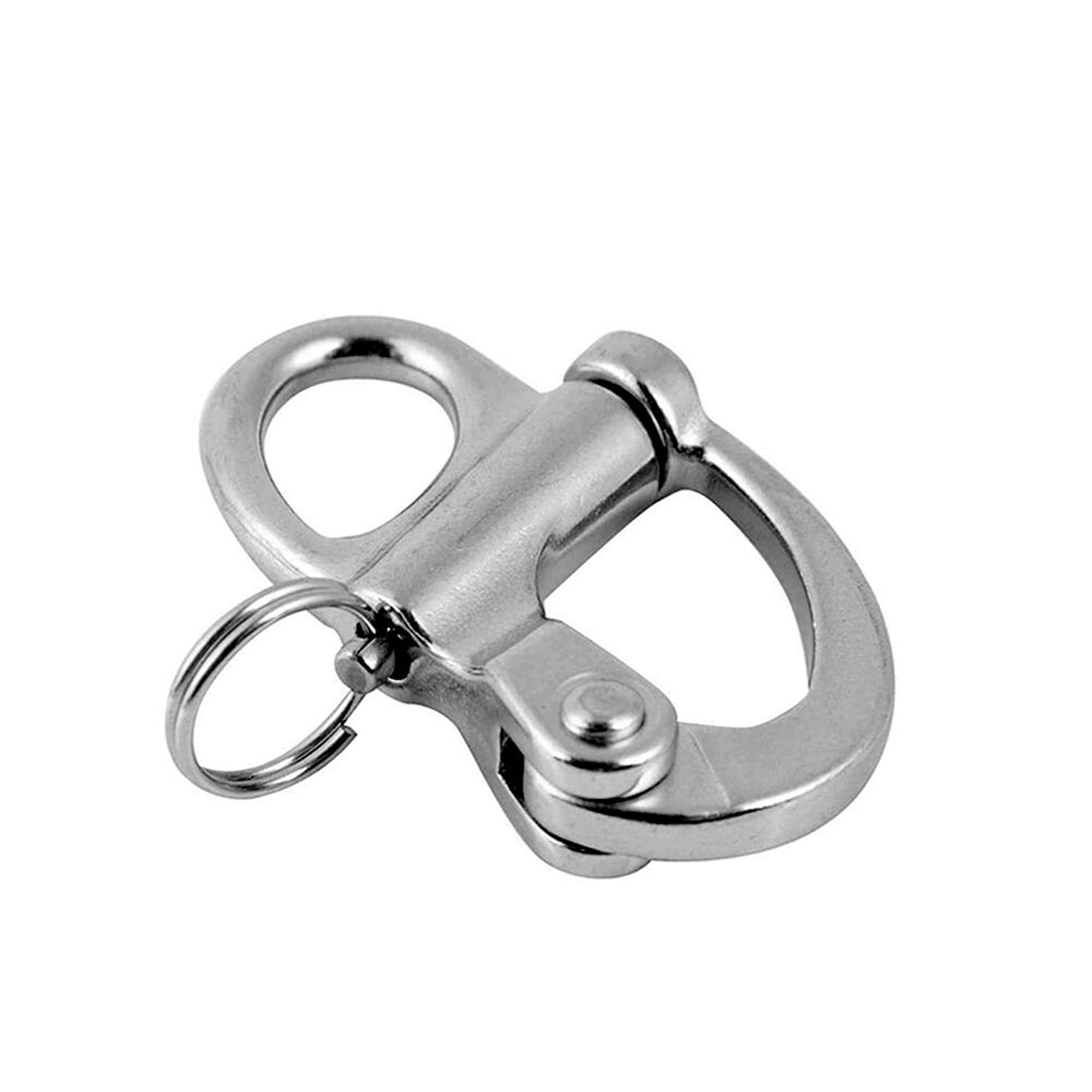 chuxing 2/4 Pcs Marine 316 Stainless Steel Fixed Eye Snap Shackle, Quick Release Boat Anchor Chain Eye Jaw Swivel Stainless Snap Shackle Hook (4, 52mm)