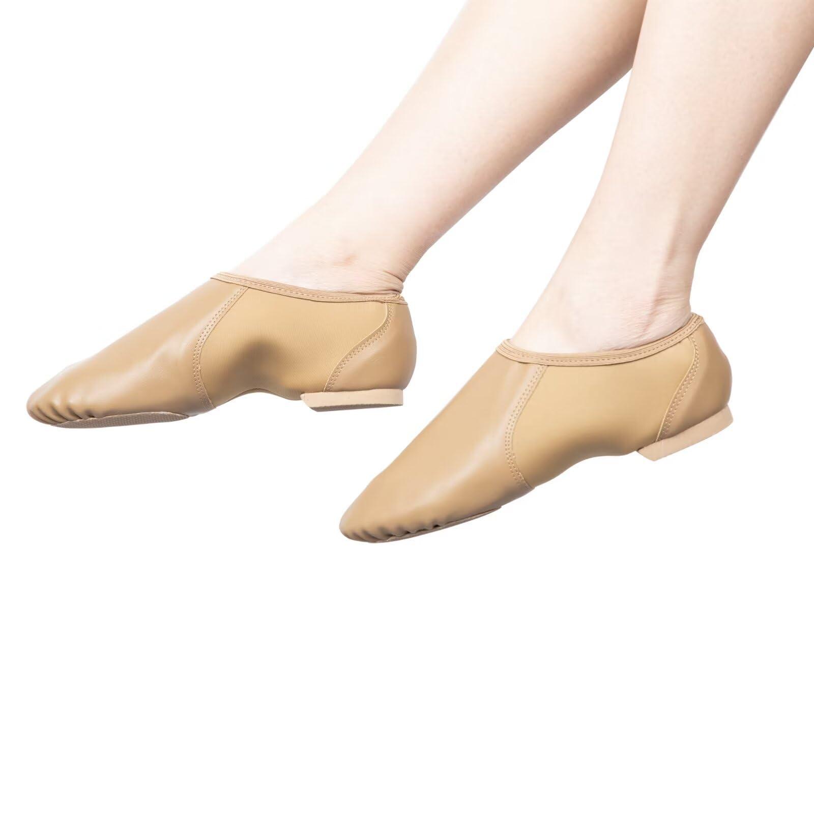Asyusyu Asyusyu Girls Vegan Leather Jazz Shoes,Soft Vegan Leather Dance Slippers for Big Kid-6,Brown