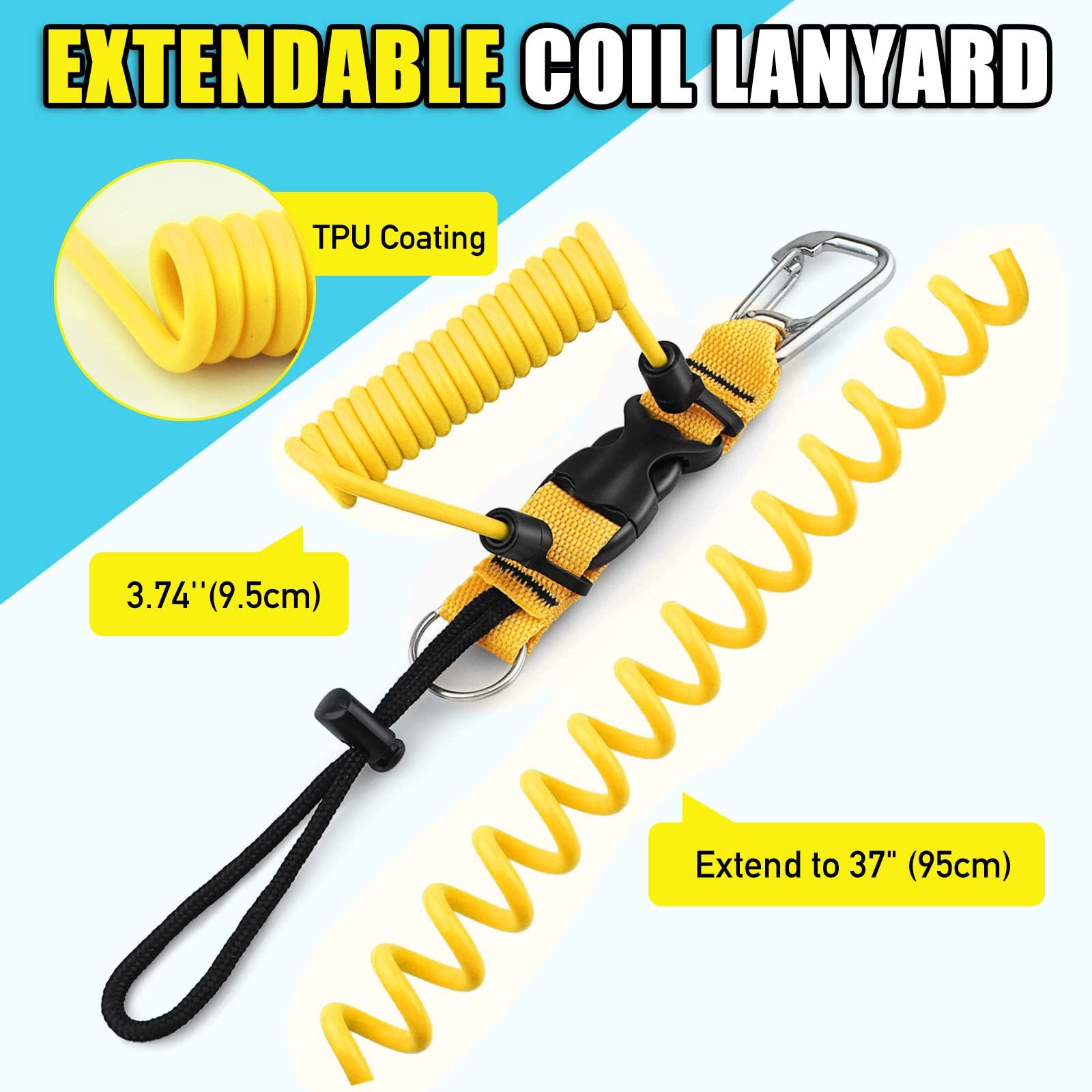Owekfifv Owekfifv Scuba Diving Coil Landyard, Stainless Steel Spring Coiled Camera Lanyard with Quick Release Metal Buckle for Underwater Diving Tools Rods Yellow