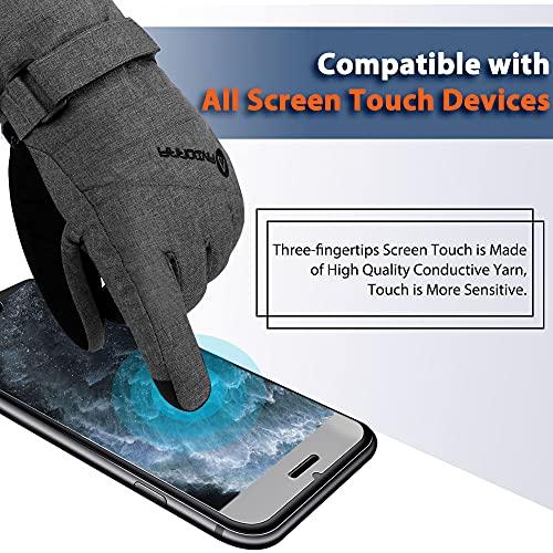 ANDORRA ANDORRA Winter Gloves Women Touchscreen Zipper Pocket Ski Gloves Waterproof Ski Gloves, Grey, S
