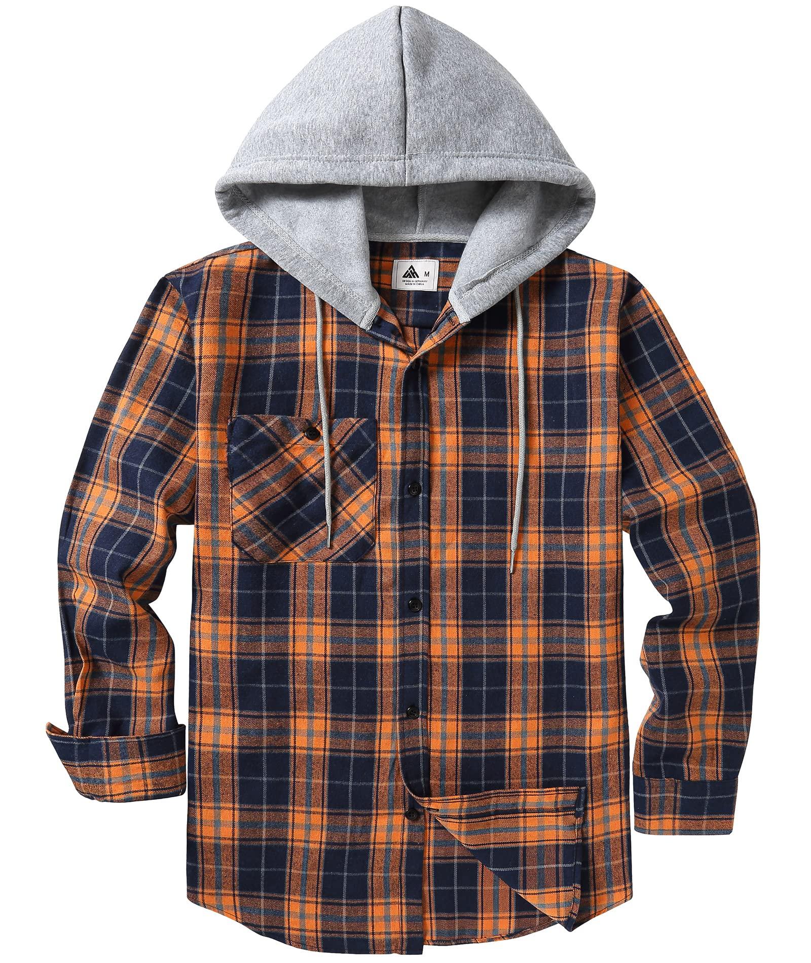SWISSWELL Mens Flannel Hooded Shirt Long Sleeve Fashion Plaid Hoodie Button Down Shirts Jacket with Pocket