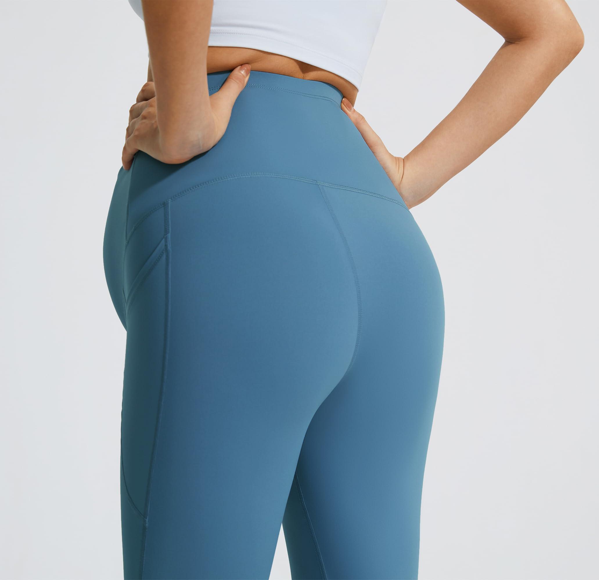 JOYSPELS JOYSPELS Smooth Feeling Flare Maternity Leggings Over The Belly with Pockets Soft Bootcut Pregnancy Yoga Pants Blue Steel