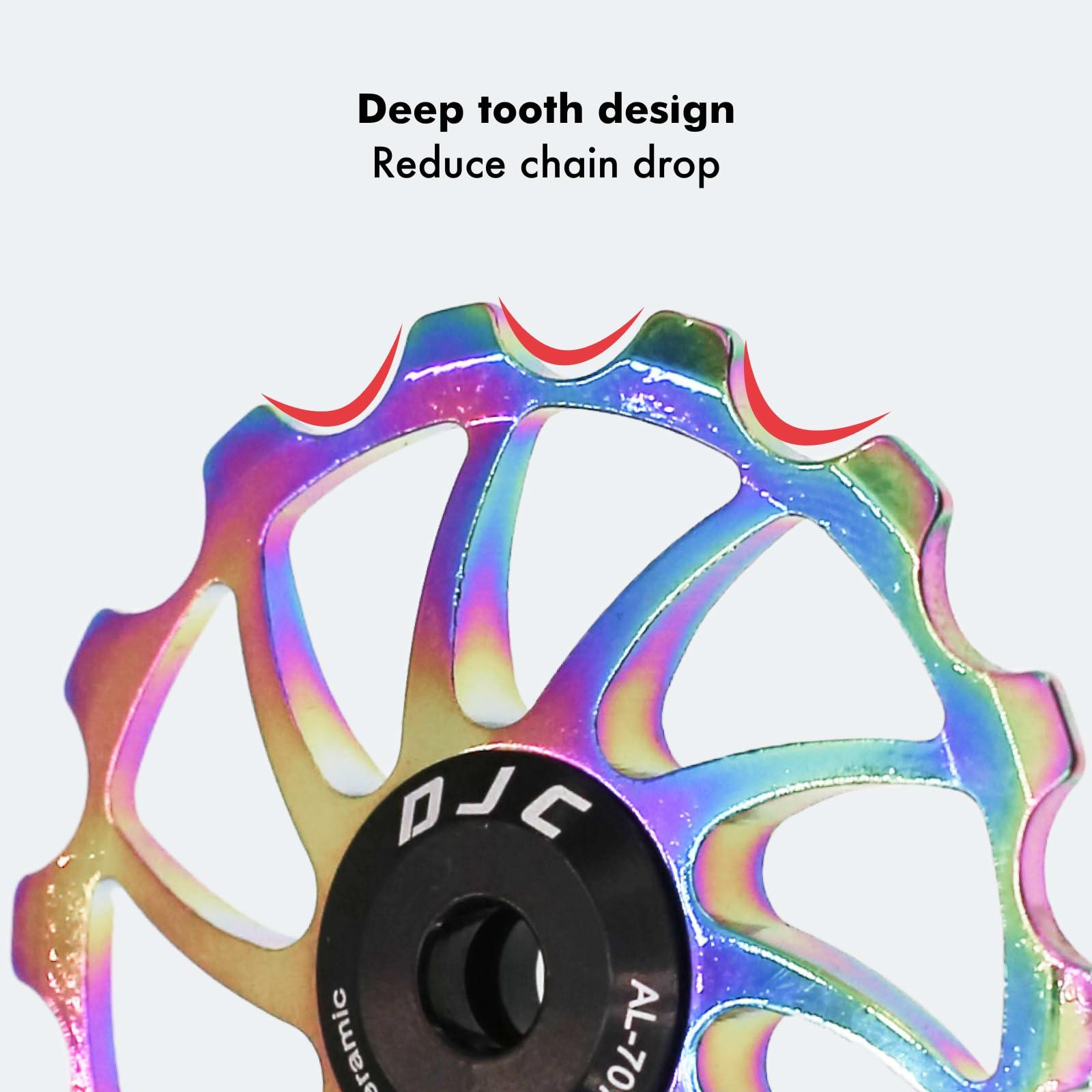 DJC Components DJC Bike Ceramic Bearing Pulley Wheel 2pcs Guide Roller 11T 12T 13T 14T 15T 16T MTB Road Bike Rear Derailleur for Shimano for Sram Pulley oilslick (oilslick, 2pcs 12T)