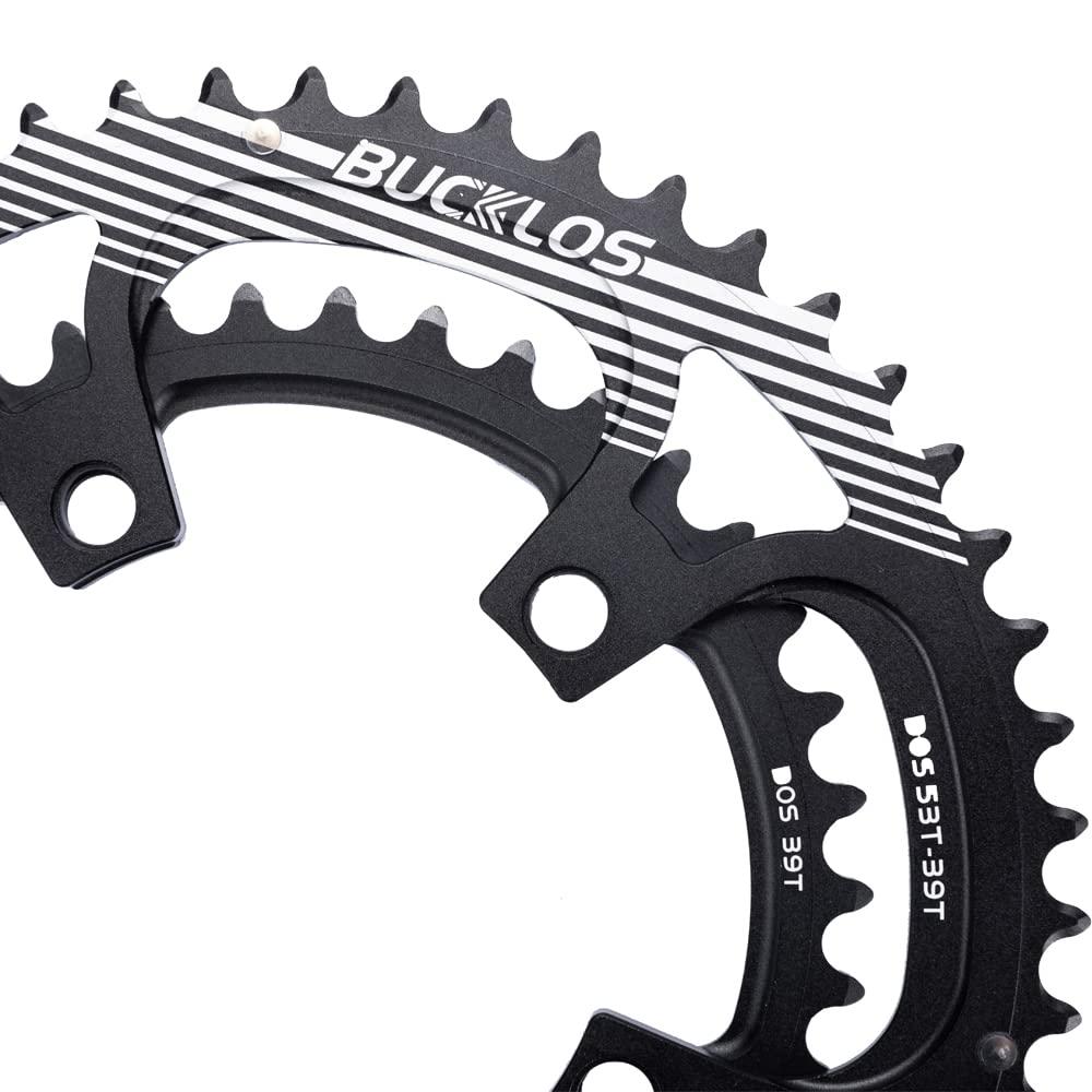 BUCKLOS BUCKLOS 110BCD Bike Chainring Set with Pin, Double Round 5 Bolts Aluminum Chainring 50T 34T 52T 36T 53T 39T for Road Bike Bicycle Fits 8 9 10 11 Speed Chains