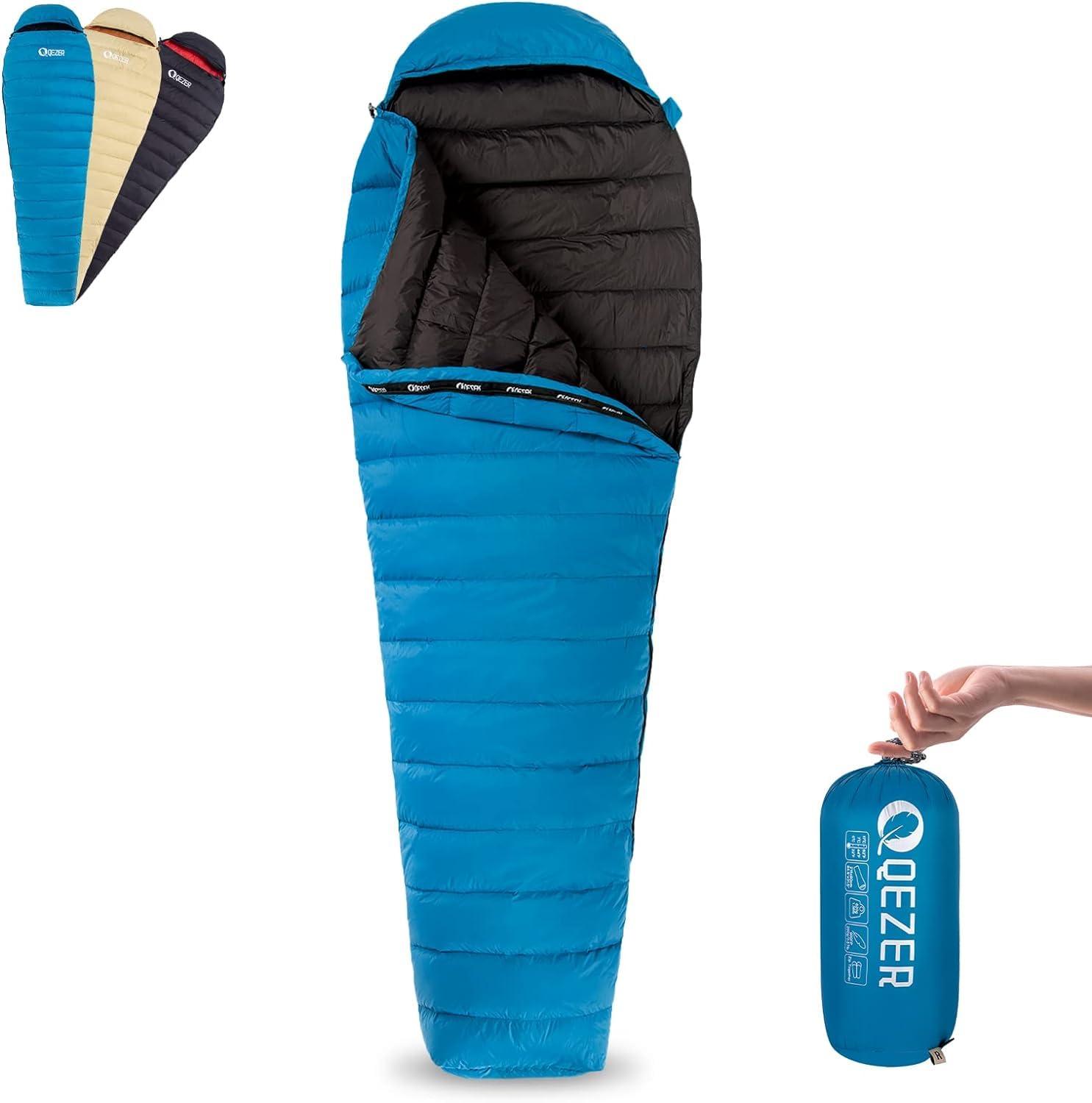 QEZER QEZER Ultralight Down Sleeping Bag for Adults 37-60 Degree F with 600 Fill Power, Compact Summer Sleeping Bag with Compression Sack for Backpacking, Hiking and Camping
