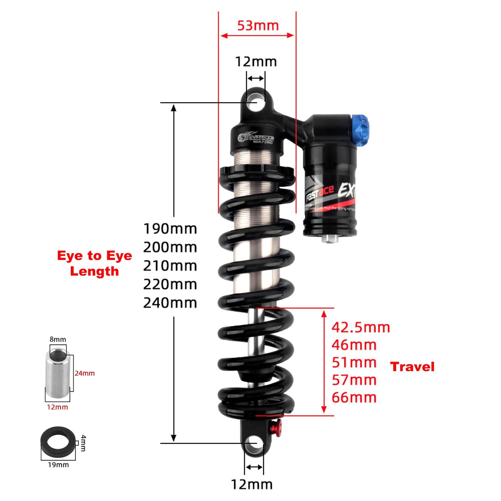 JFOYH JFOYH Adjustable Oil+Coil Spring Rear Shock Suspension, Shock Absorbers for Downhill MTB Bike/E-Bike, 240mm X 550lbs - Red