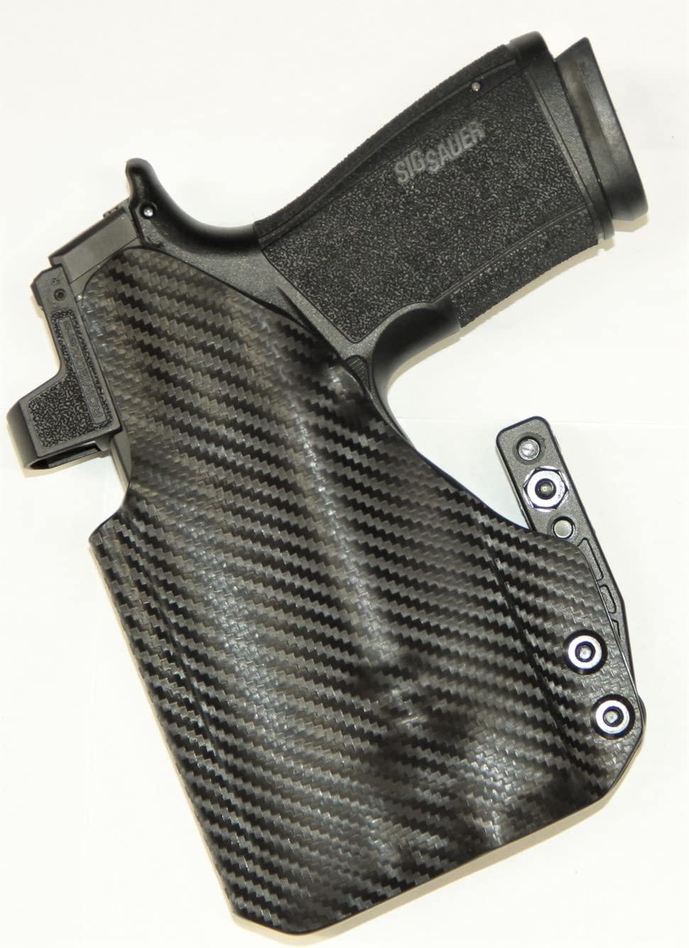 NineFit Basics REVKEL Custom Kydex Molded IWB Holster Compatible with Sig Sauer P365X Macro w/Streamlight TLR7 SUB with Modwing Claw. Left Hand Draw. Black Carbon Fiber, Hand Crafted in Texas, USA.