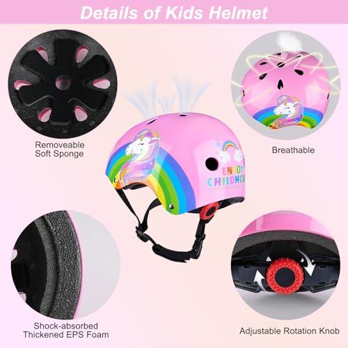 Unicorn Catcher Kids Bike Helmet, Kids Helmets Ages 5-8 with DIY Stickers Kids Knee Pads and Elbow Pads Set Unicorn Toddler Helmets Adjustable Girls Helmet for Age 3-5-8 fit Skateboarding, Roller Skates, Scooter