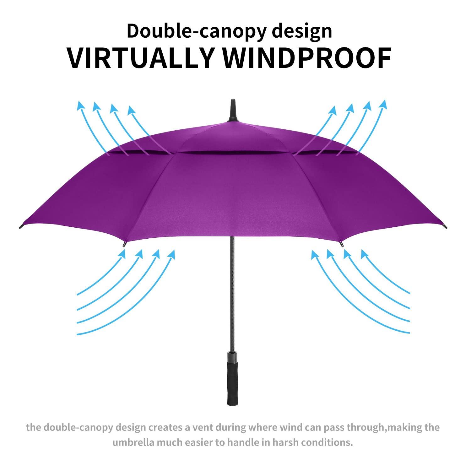 MRTLLOA MRTLLOA 72 Inch Automatic Open Purple Golf Umbrella, Extra Large Oversize Double Canopy Vented Windproof Waterproof Sports Stick Umbrellas for Rain (Purple, 72 Inch)