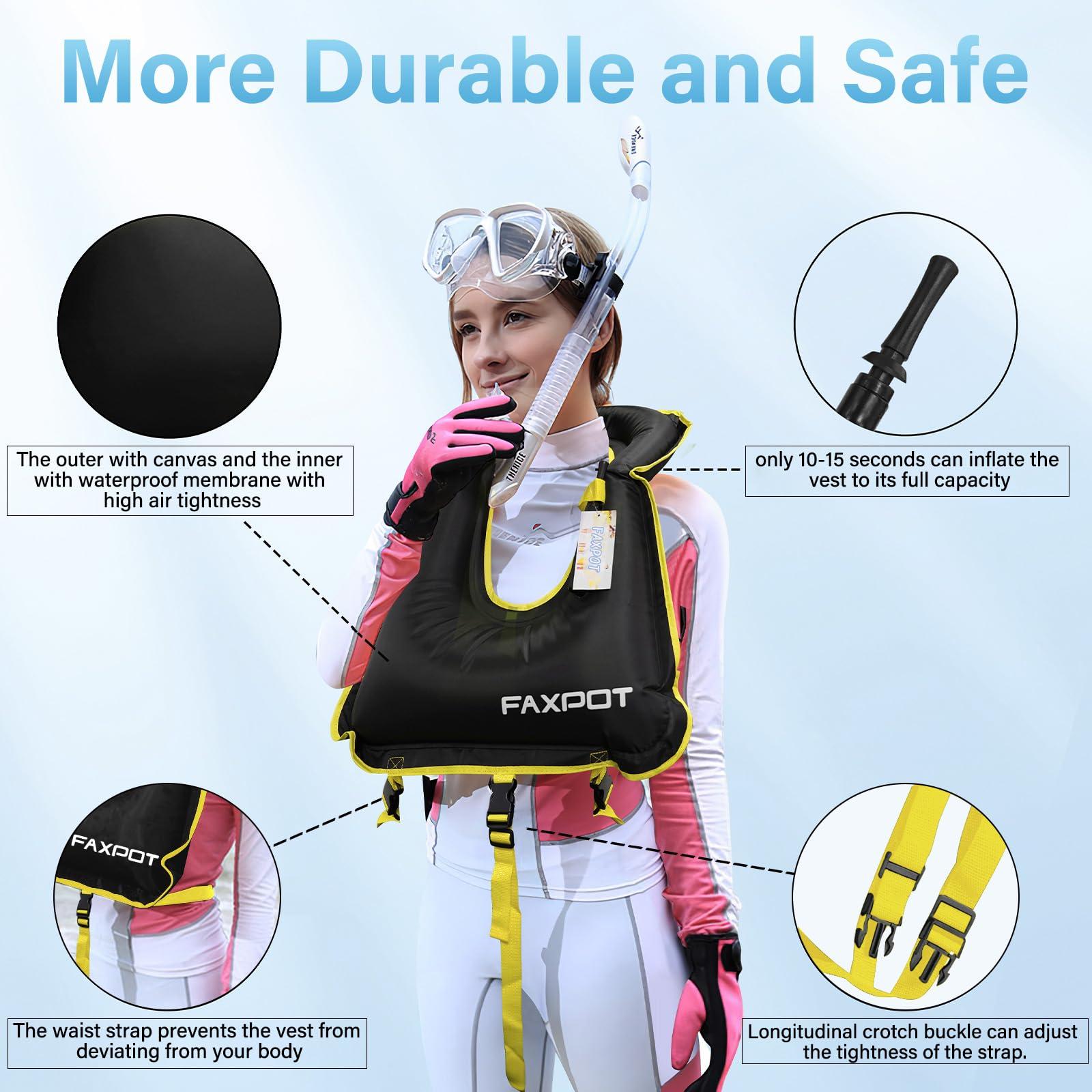 Faxpot Inflatable Snorkel Vest for Adults, Snorkeling Vest Adult Travel, Snorkeling Jackets Portable Inflatable Swim Vest Buoyancy Vest for Snorkeling, Swimming Paddleboarding Load Up to 242 Ibs