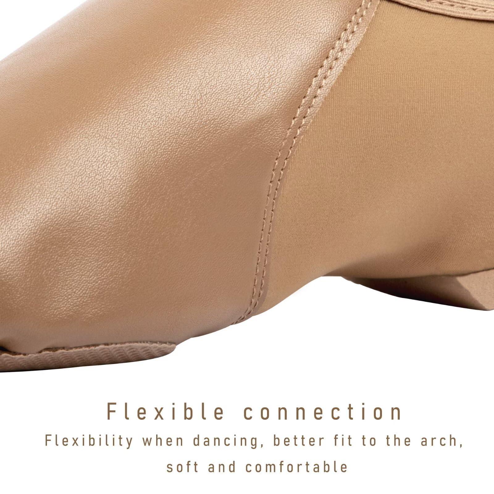Asyusyu Asyusyu Girls Vegan Leather Jazz Shoes,Soft Vegan Leather Dance Slippers for Big Kid-6,Brown