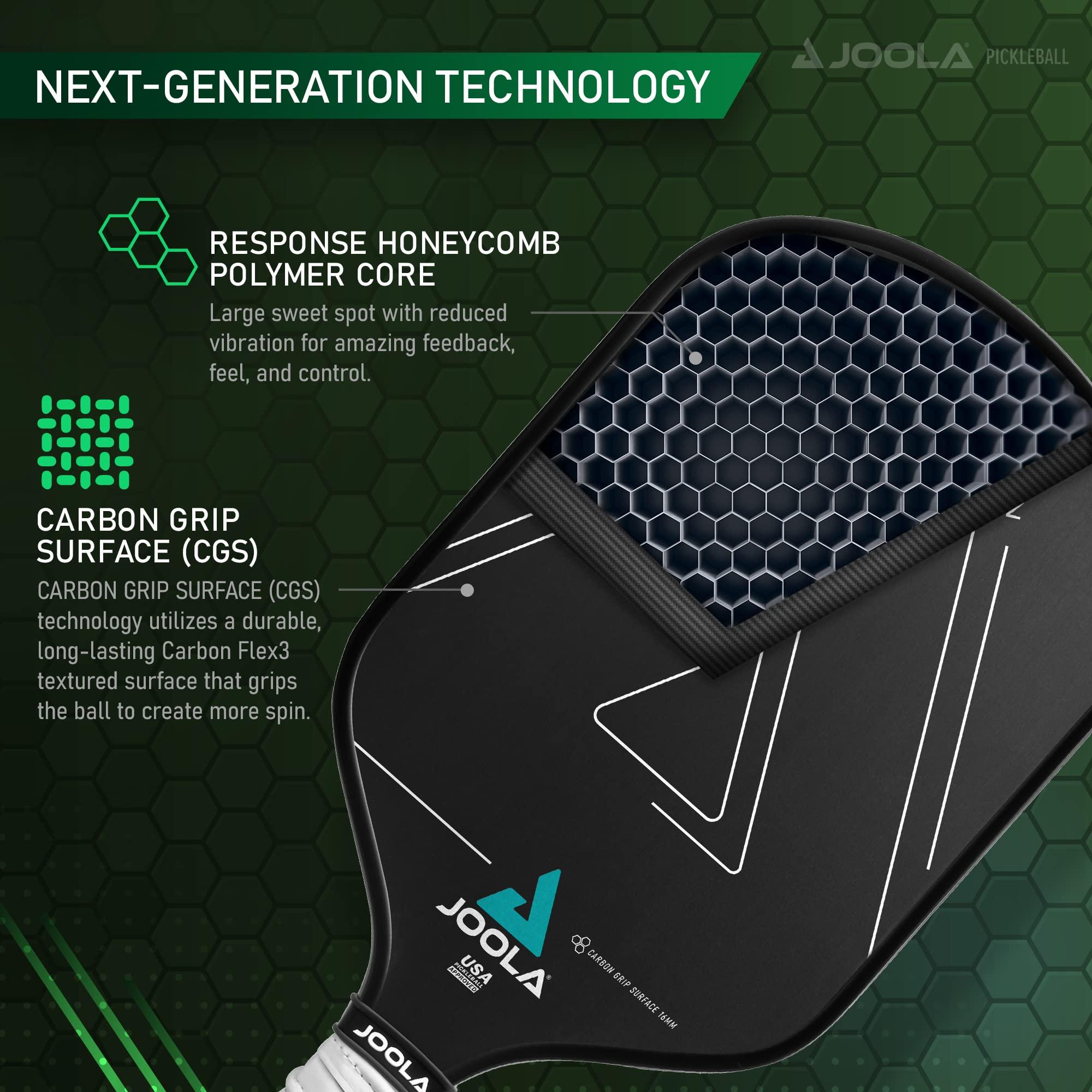 JOOLA JOOLA Vision Pickleball Paddle with Textured Carbon Grip Surface Technology for Maximum Spin and Control with Added Power - Polypropylene Honeycomb Core Pickleball Racket 16mm