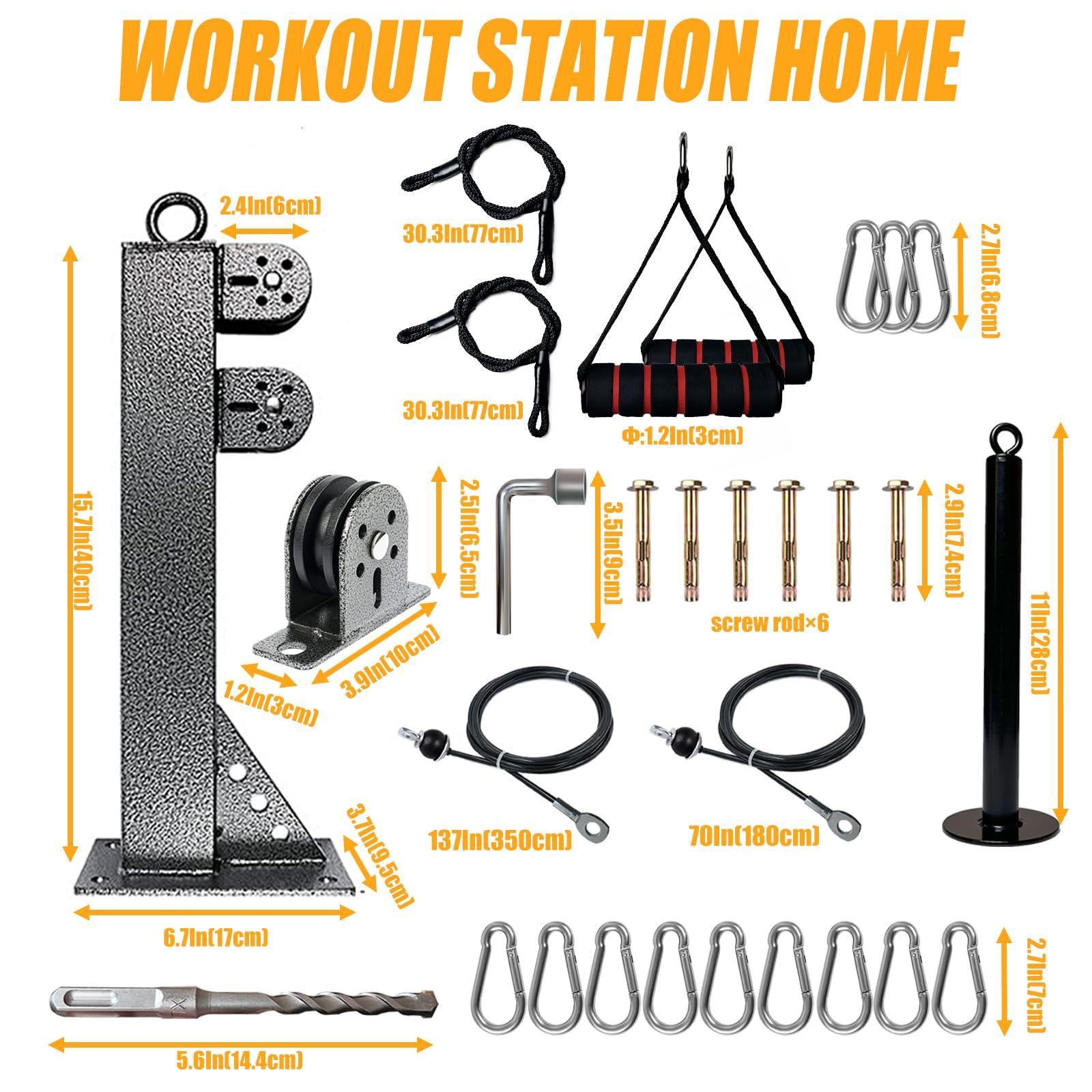 MARSAFIT Wall Mounted LAT Pulldown Machines with LAT Pulldown Bar Tricep Rope Resistance Band Handles Loading Pin, Fitness Cable Pulley System for Bicep Curl Back Shoulder, Home Gym DIY Equipment (S03)