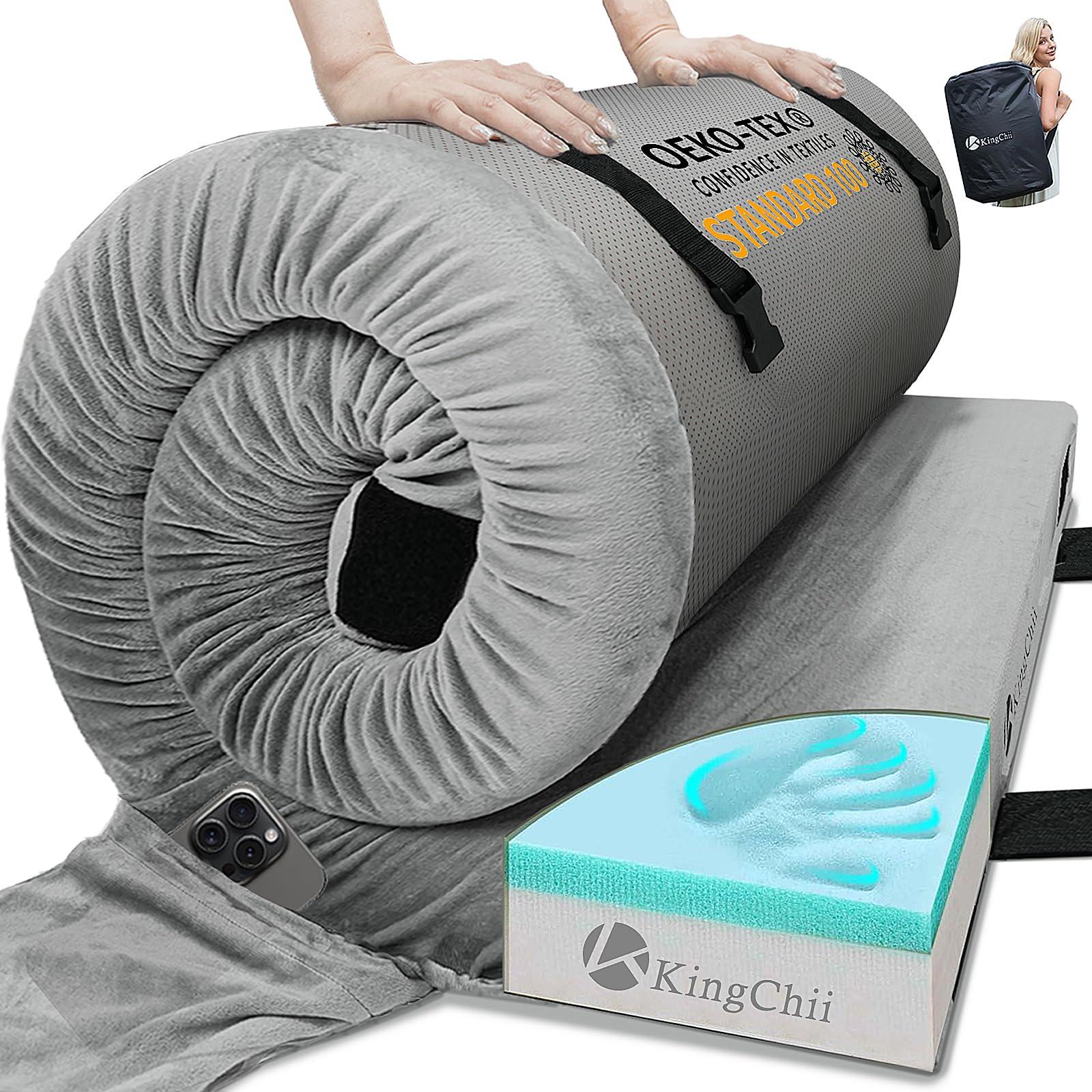 KingChii KingChii CertiPUR-US Memory Foam Camping Mattress, Portable Roll Up Travel Car Camping Mattress Sleeping Pad & Floor Mattress, Cot Mattress Guest Bed for Sleepover with Waterproof Cover & Travel Bag