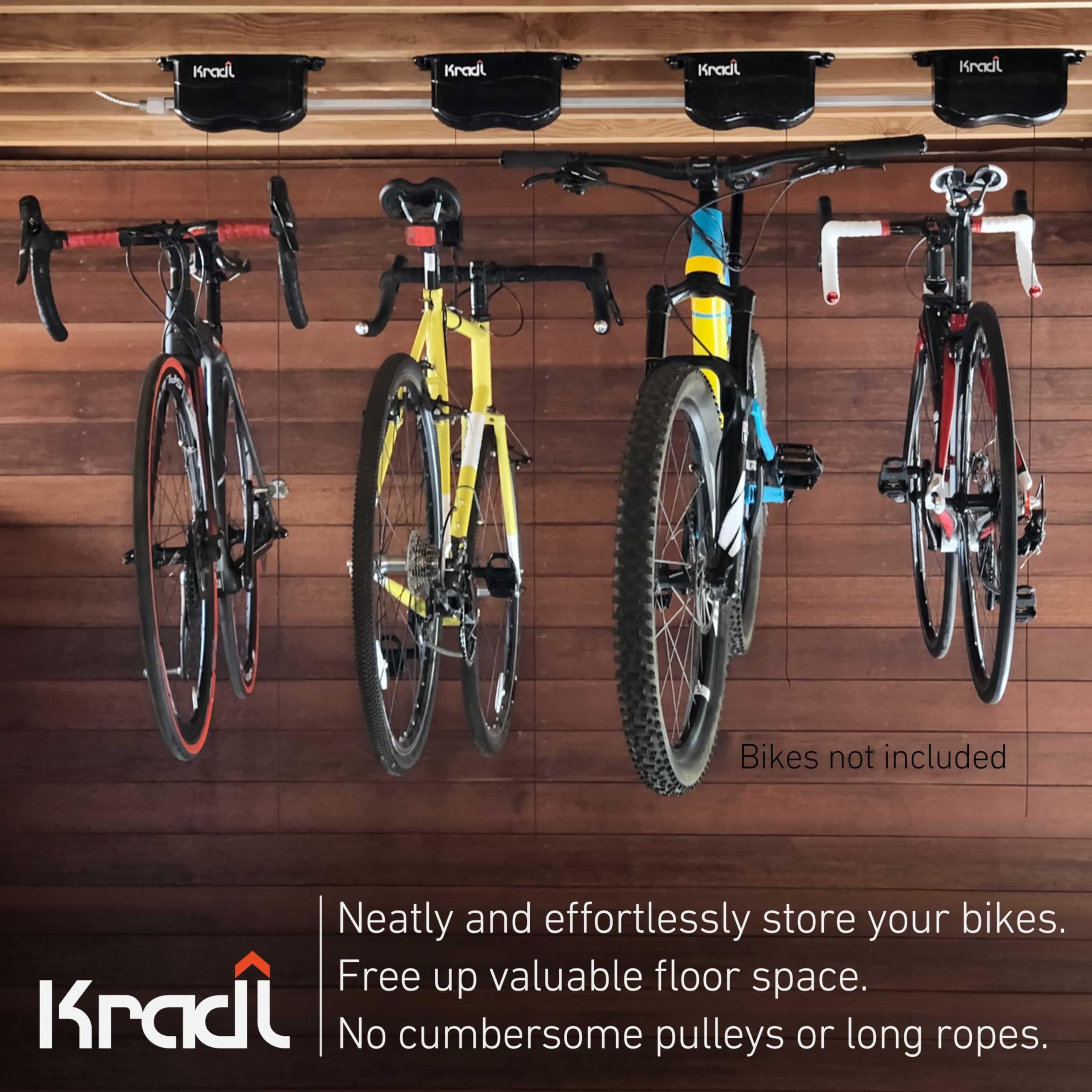 Kradl Kradl - Ceiling Mount Bike Lift and Rack. Bicycle Storage Hoist Without Electricity, Clumsy Ropes or Pulleys. 25 Pound Capacity.