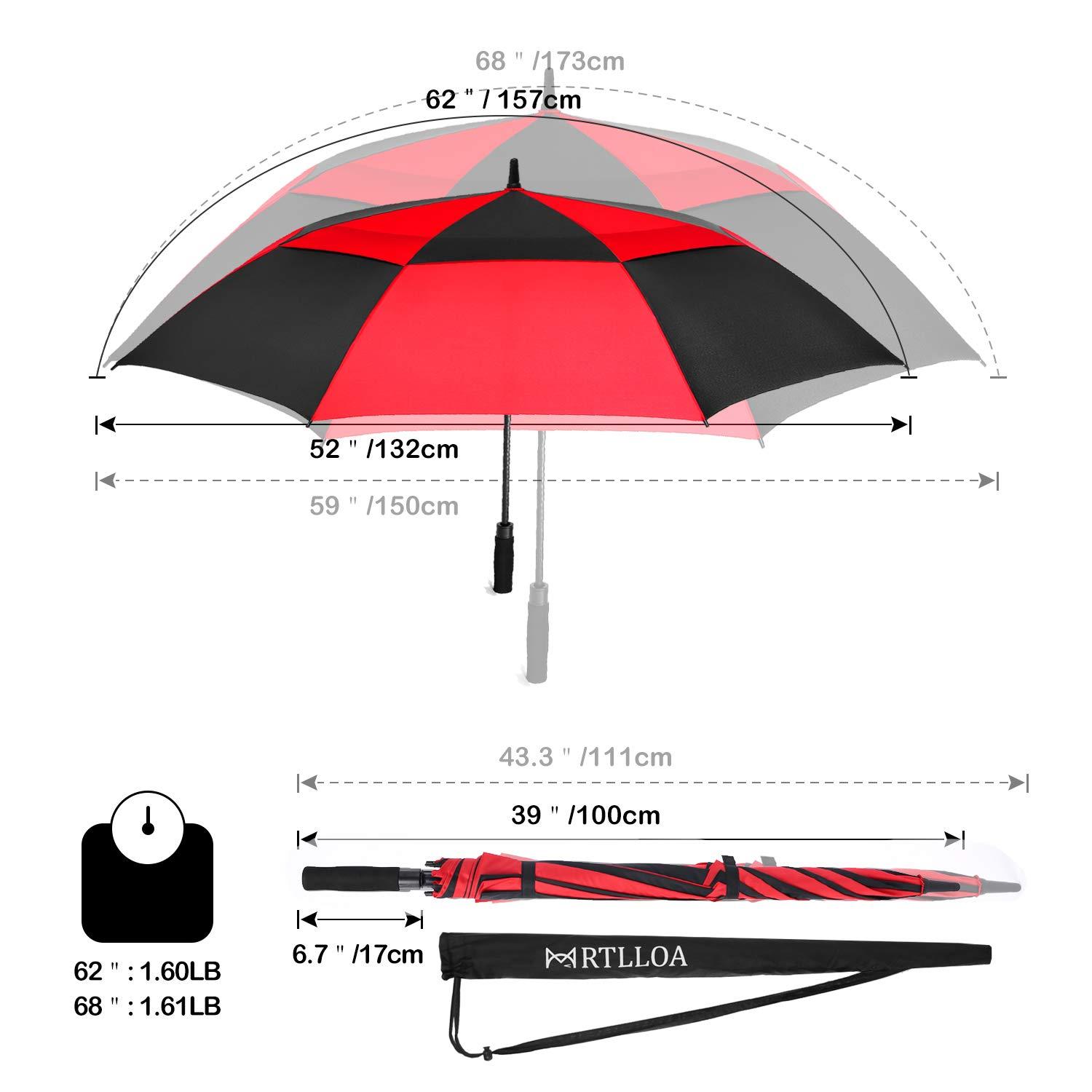 MRTLLOA MRTLLOA Automatic Open Golf Umbrella, Extra-Large Oversized Double Canopy Vented Windproof Waterproof Stick Rain Golf Umbrellas for Men and Women(Red Black/62 in)