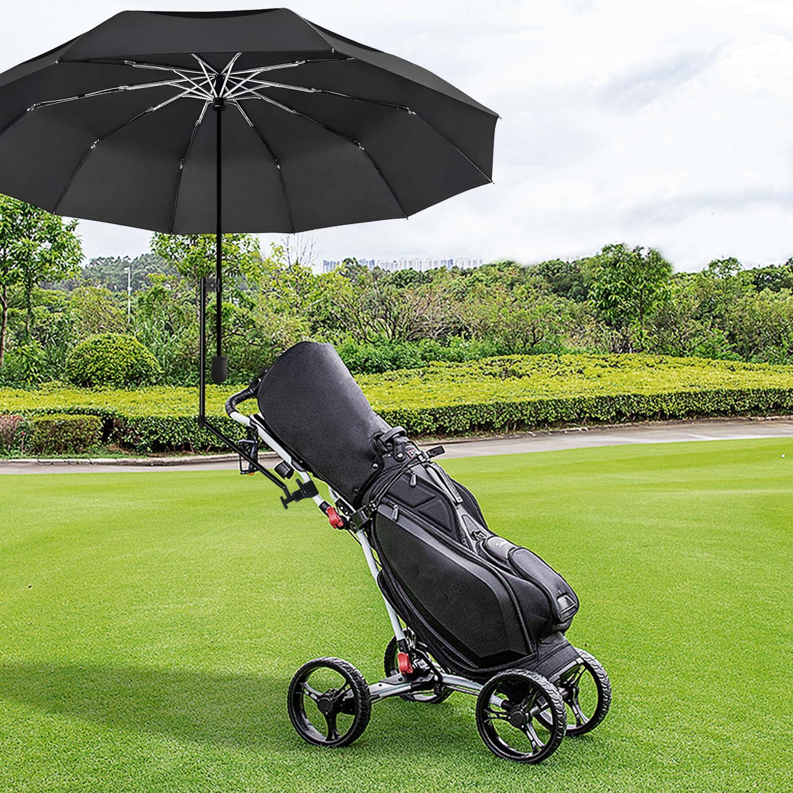 HOBVO HOBVO UPF 50+ Golf Umbrella with Adjustable Universal Clamp Portable Umbrellas for Rain, Manual Open & Close, for Beach Chair, Golf Cart, Stroller, Bleacher, Patio (Black, 49.2")