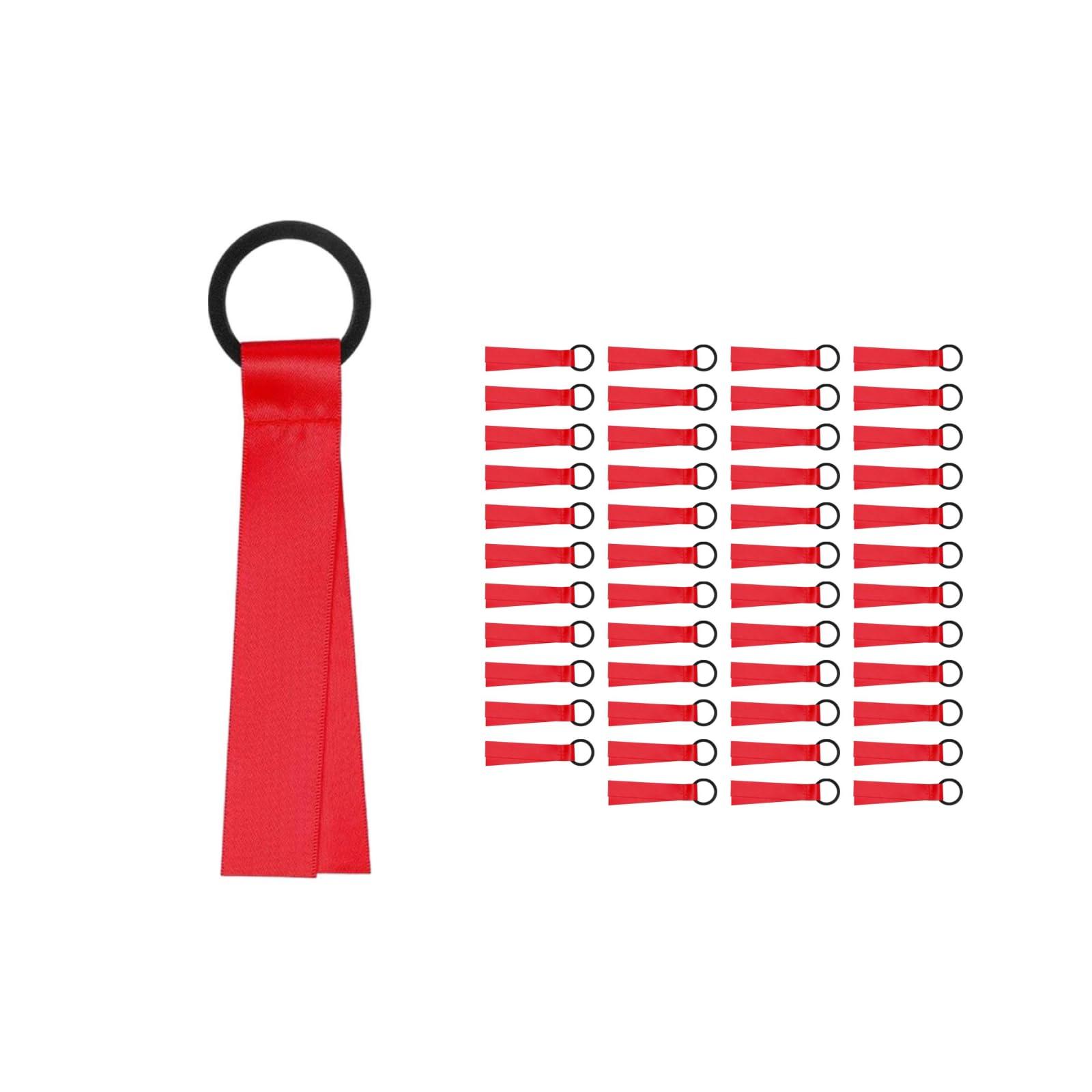 UGPLM UGPLM 48 Pieces Cheerleader Name Tag, Cheer Pom Tags, Cheerleading Name Tags, Ribbon with Rubber Band, Red