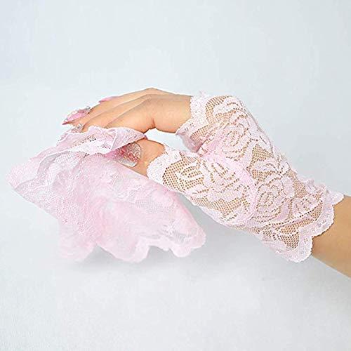 Tvoip Tvoip 1 Pair Womens Sun Protection Driving Half Finger Gloves Charming Sexy Lady Girl Lace Party Costume Fingerless Gloves (Pink)