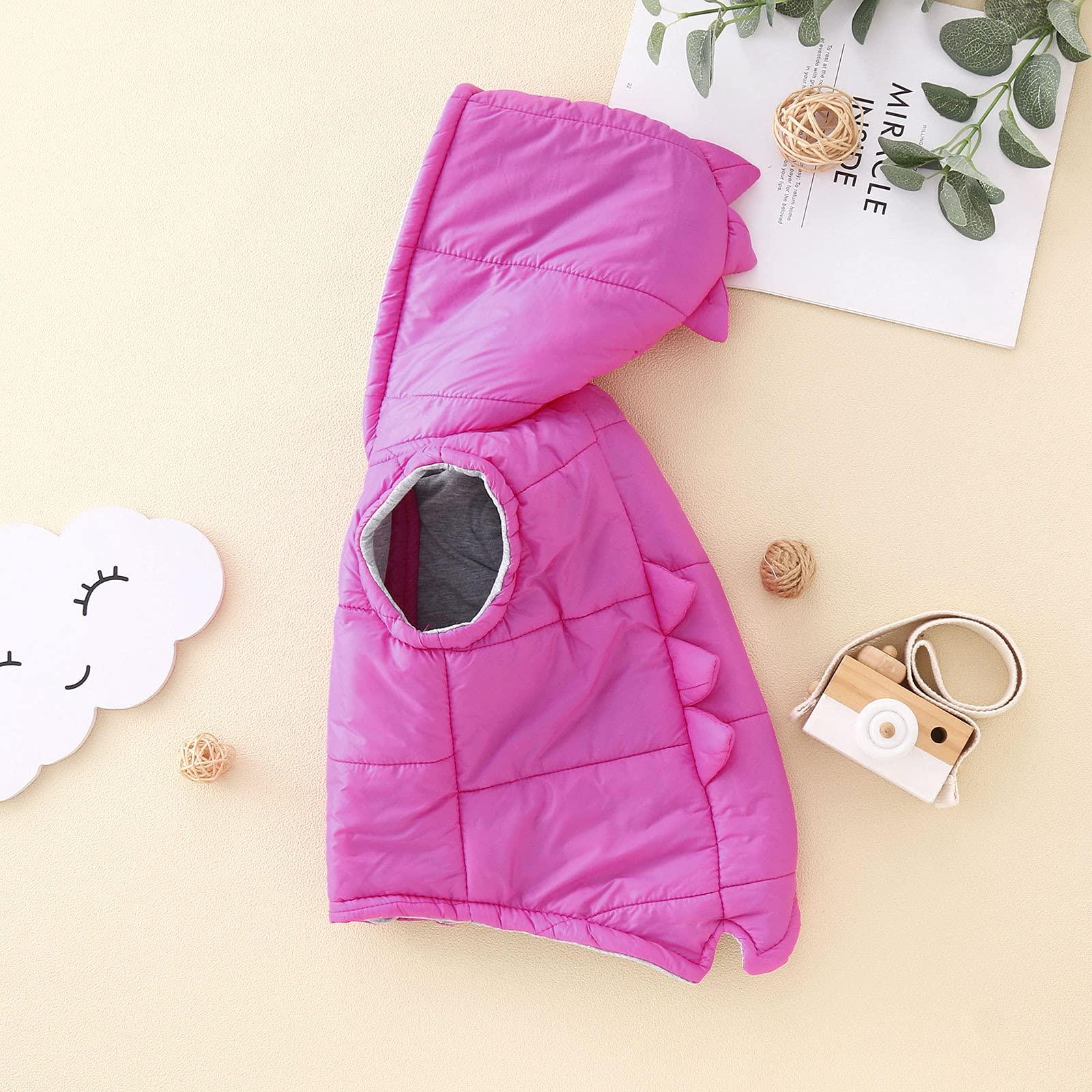 YDNGF YDNGF Toddler Baby Girl Hoodies Vest Outwear 3D Dinosaur Sleeveless Waistcoat Warm Jacket 6M-6Y (Hot Pink, 18-24 Months)