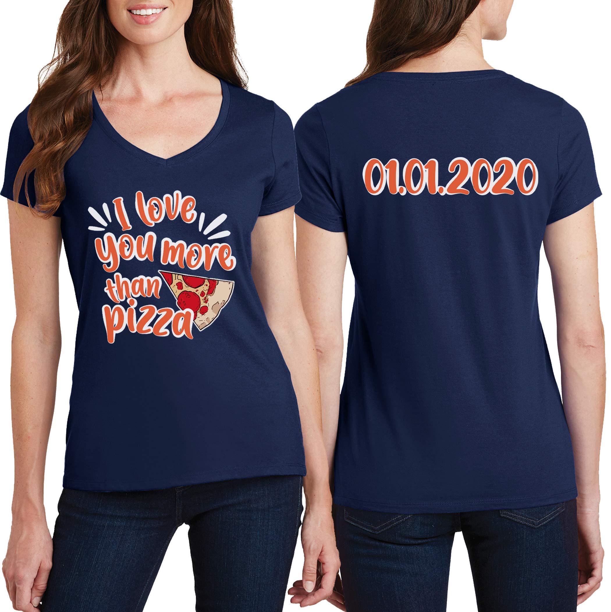 TEEAMORE Women Custom V Neck T Shirts Design Your Own Add Picture Photo Text Two Sided Navy