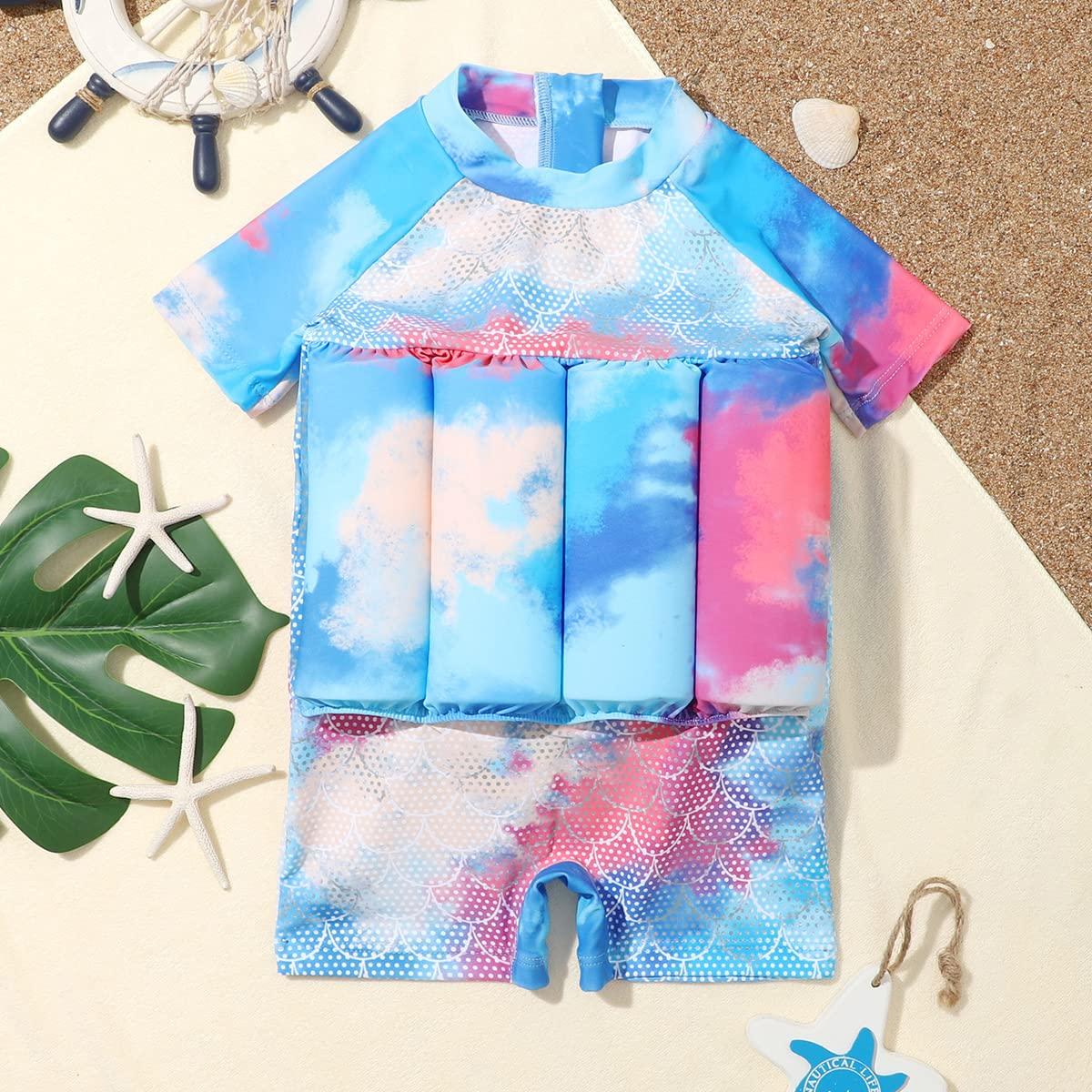 IDOPIP IDOPIP Kids Baby Boy Girl Float Suit with Adjustable Buoyancy Floatation Swimsuit Floating Swimwear Bathing Suit Toddler Float Swim Vest with 8 Removable Buoyancy Stick Blue + Colorful 2-3 Years