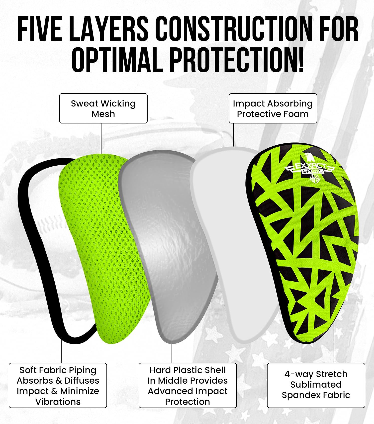 Exxact Sports Exxact Sports Lightweight Athletic Cup Mens & Boys with Soft Rim Comfort for Superior Support, Baseball Cup Youth Boys for T-ball, Football, Lacrosse, Hockey Groin Protector (X-Large, Neon Green)