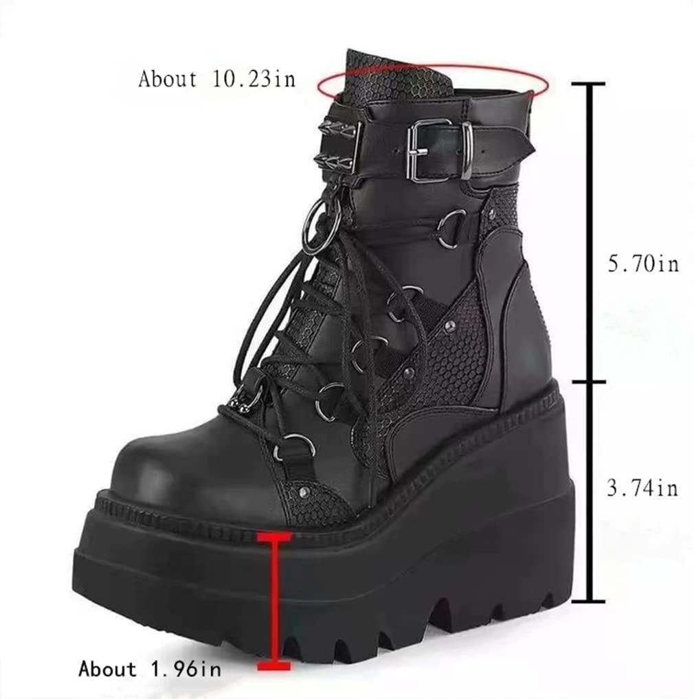ZBYY ZBYY Women\'s Combat Ankle Boots Zipper Lace Up Chunky Military Platform Shoes Wedge Heel Studded Goth Mid Calf Combat Booties