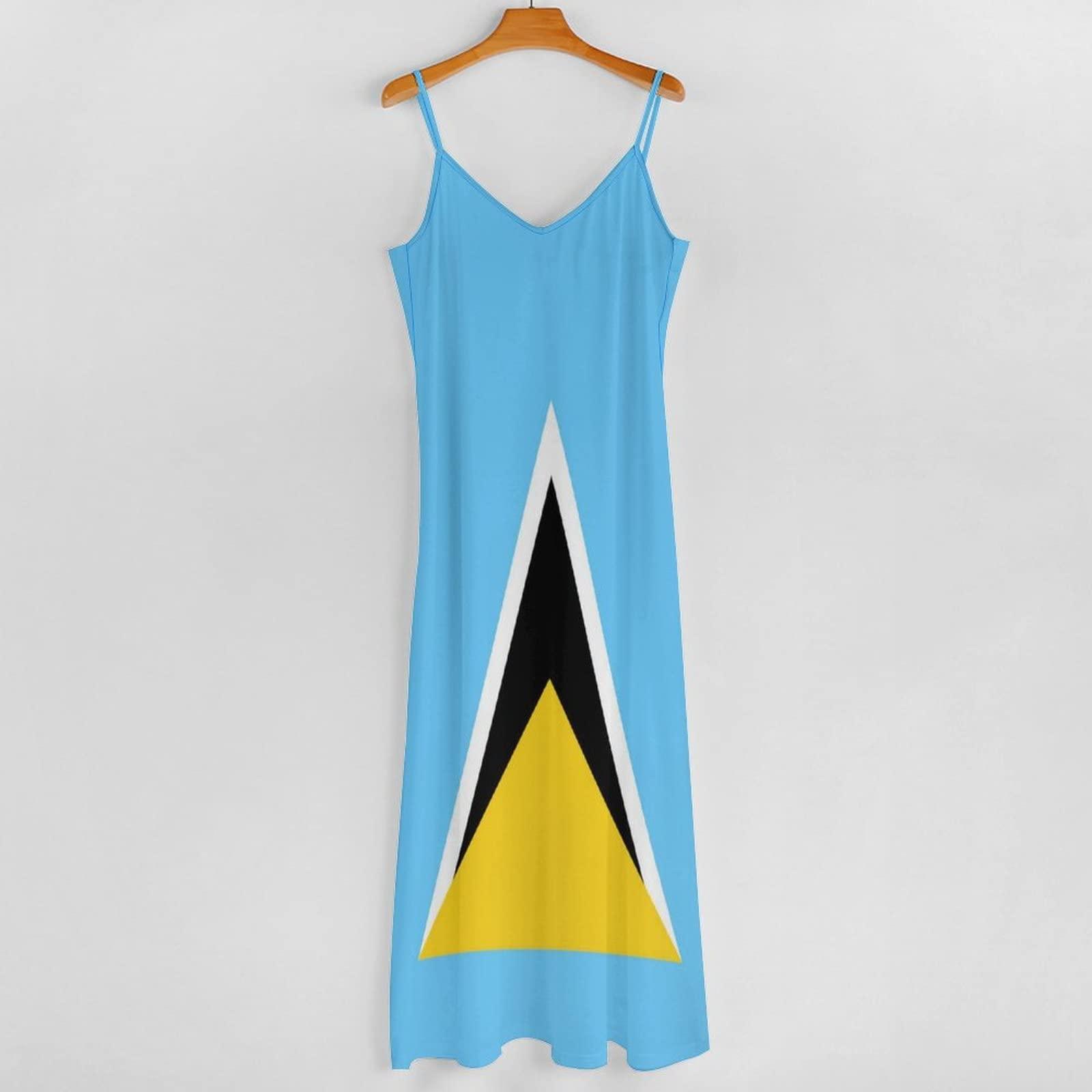 BAIKUTOUAN BAIKUTOUAN Saint Lucia Flag Women's Summer Strapless Dress Sundresses V-Neck Sleeveless Long