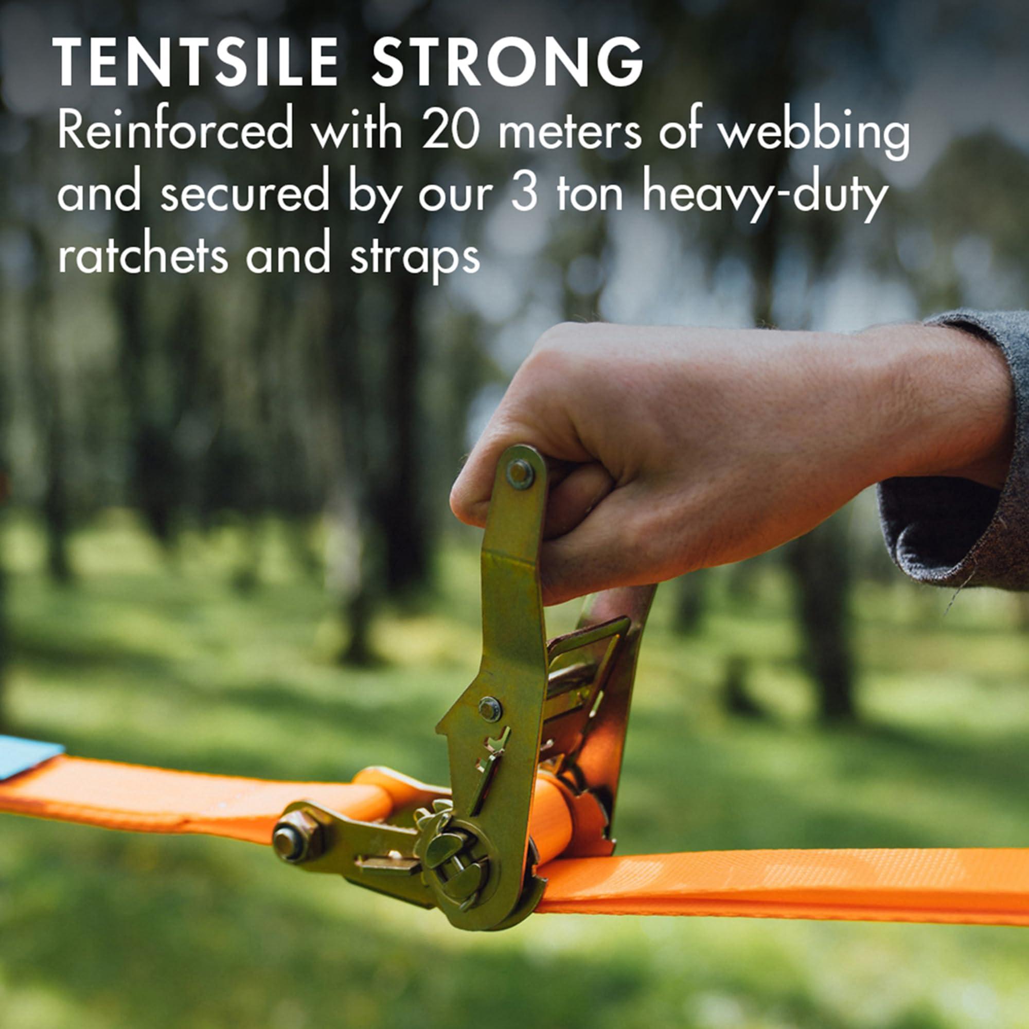 Tentsile Tentsile Trillium Giant Hammock, The Original Tree Tent Company, 3 Adult Capacity, Anti-Roll, Central Hatch, Ratches and Straps Included, Designed in The UK (3 Person, Black Mesh)