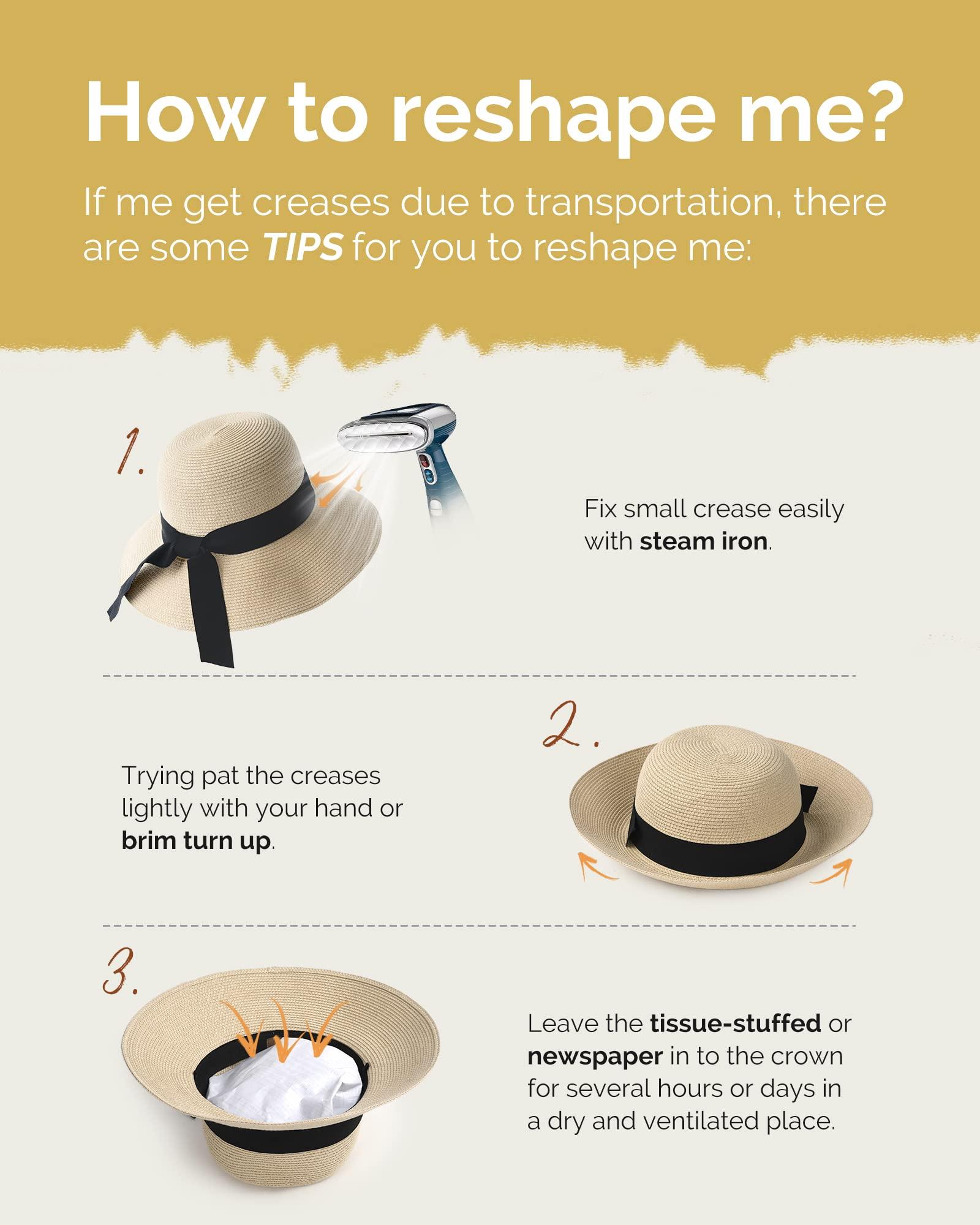 FURTALK FURTALK Womens Beach Sun Straw Hat UV UPF 80+ Travel Foldable Brim Summer UV Hat Black