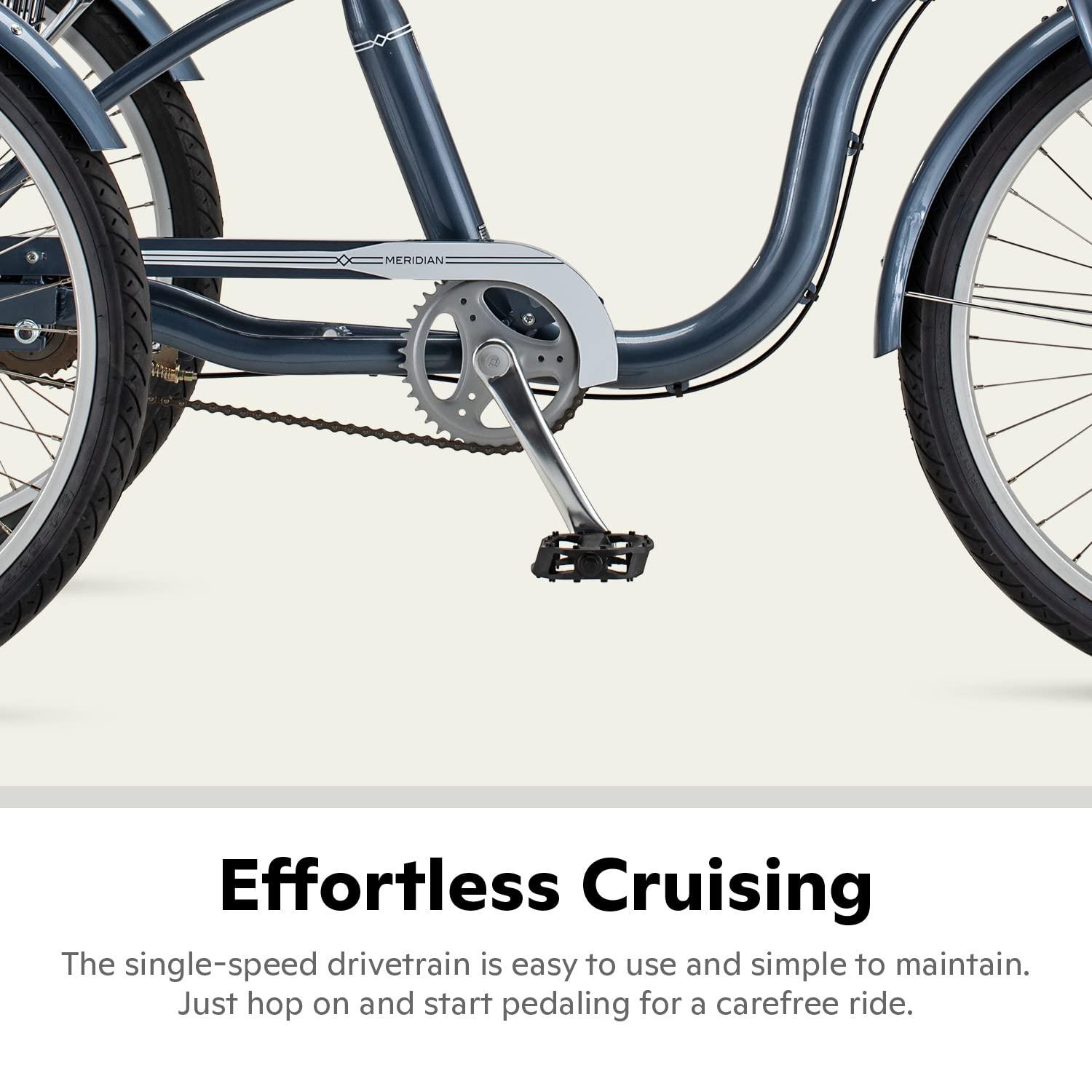 Schwinn Schwinn Meridian Adult Tricycle, 24 Inch Bike for Women and Men, Single-Speed Adult Trike, Low Step-Through Frame, Springer Cruiser Seat, Upright Riding Position, Bike with Basket, Tricycle for Adults