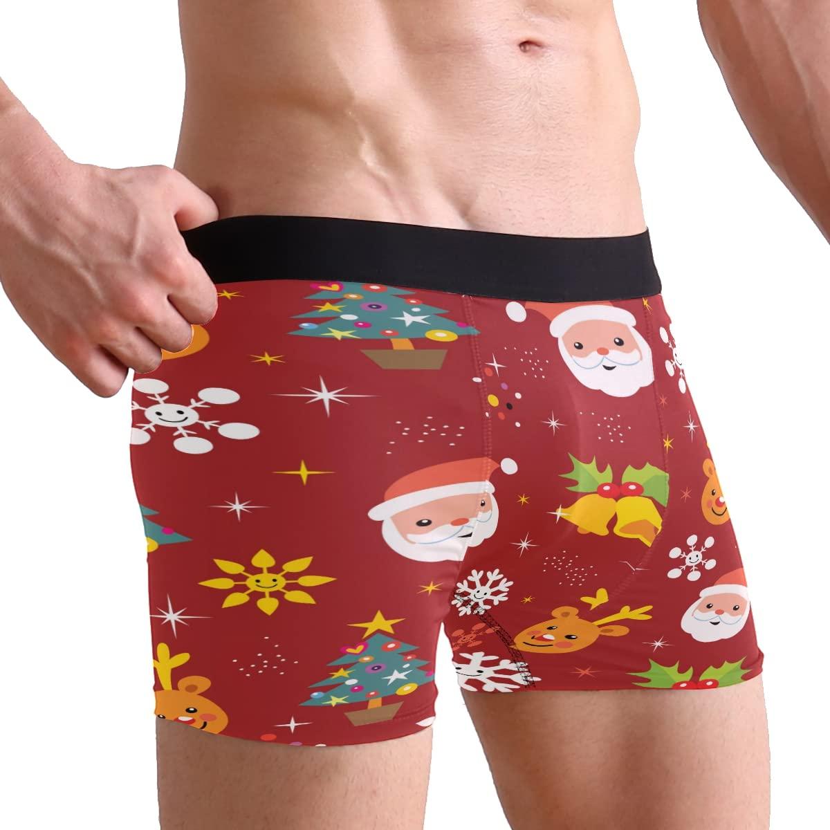 Bolaz Christmas Santa Deer Men's Underwear Red Xmas Men Boxer Briefs Comfort Soft Boxer Briefs