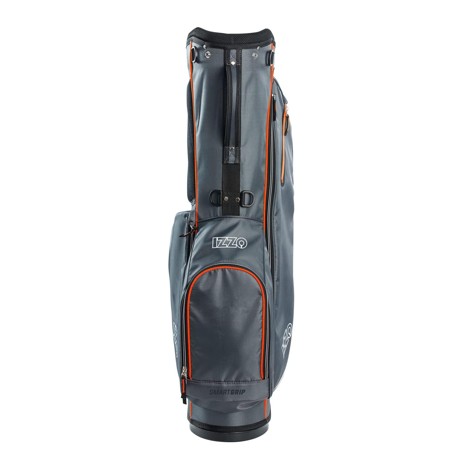 Izzo IZZO Golf Ultra-Lite Stand Golf Bag with Dual-Straps & Exclusive Features, Grey/Orange, 3.2 pounds
