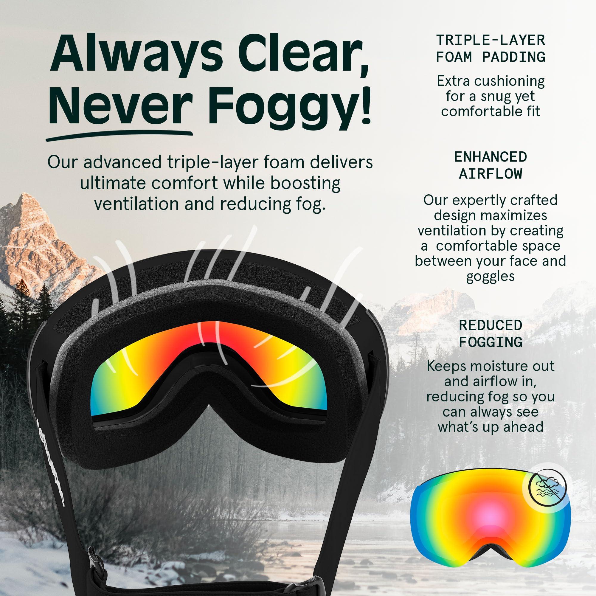 Retrospec Retrospec Traverse Plus Ski & Snowboard Snow Goggles for Men and Women with Spherical Interchangeable Magnetic Lens, Anti-Fog and OTG Design, 100% UV Protection for Skiing and Snowboarding
