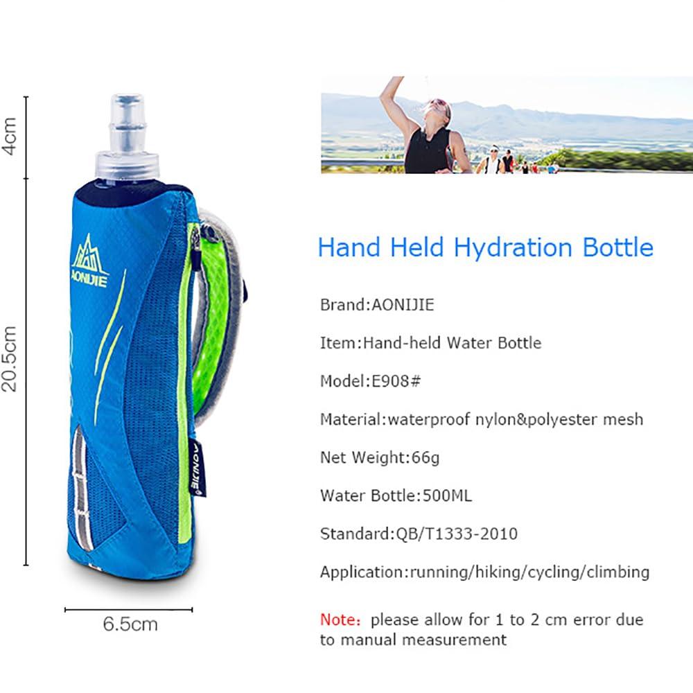 OUNERGY OUNERGY Handheld Water Bottle Bag with 500ml Soft Flask, Wear-Resistant Hydration Pack Suitable for Running Hiking Cycling (Blue-with Bottle)
