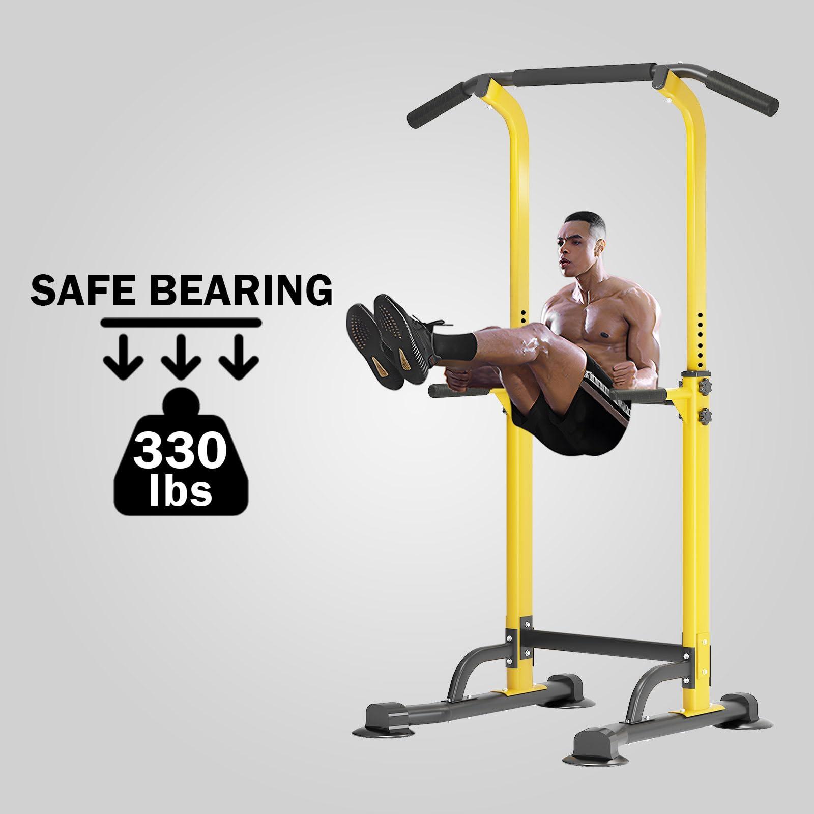 SogesPower SogesPower Power Tower Dip Station Pull Up Bar for Home Gym Adjustable Height Strength Training Workout Equipment,Yellow