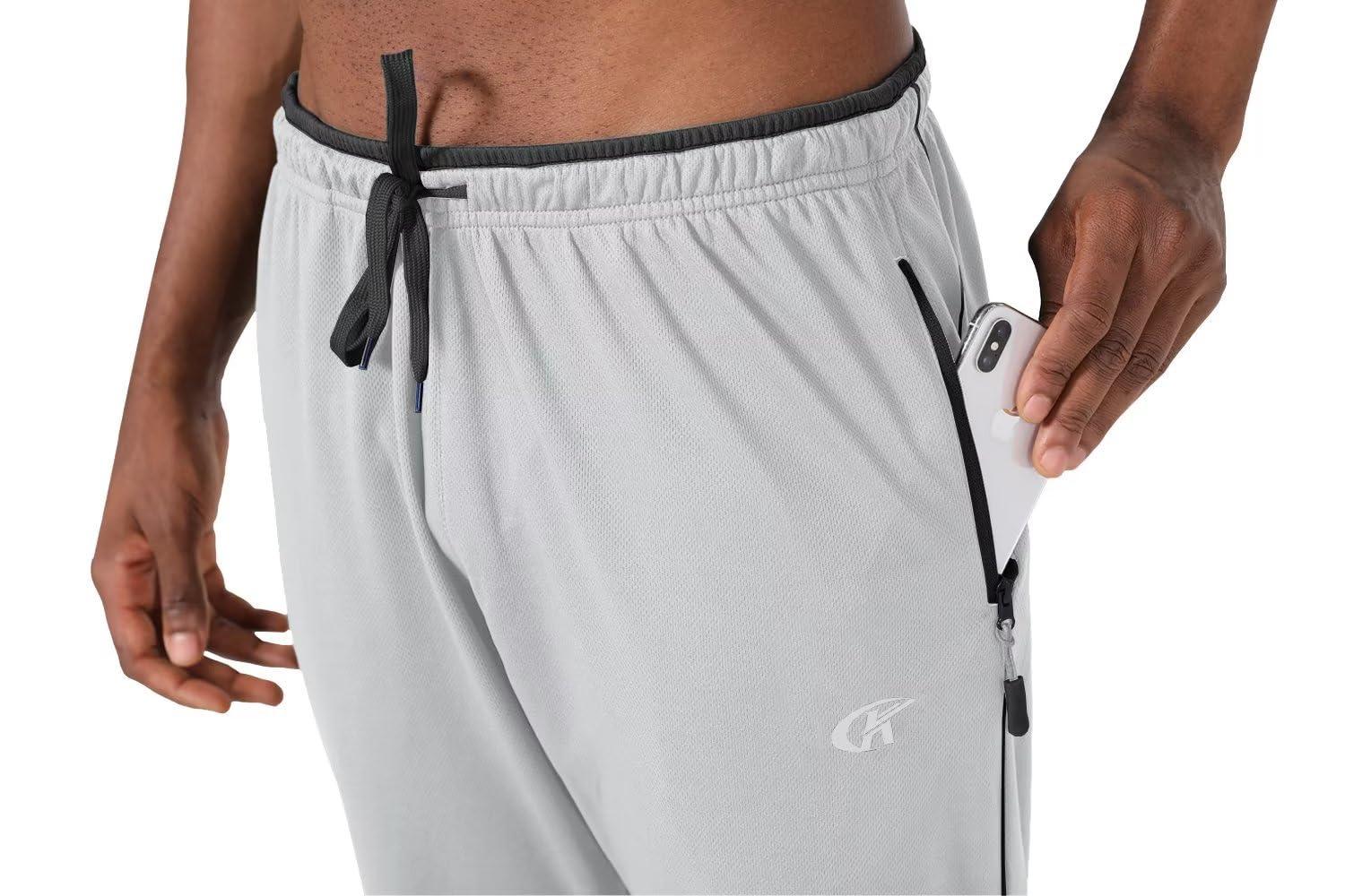 NEIKU NEIKU Mens Lightweight Sweatpants with Pockets Open Bottom Mesh Athletic Pants for Running LightGrey/Black XL