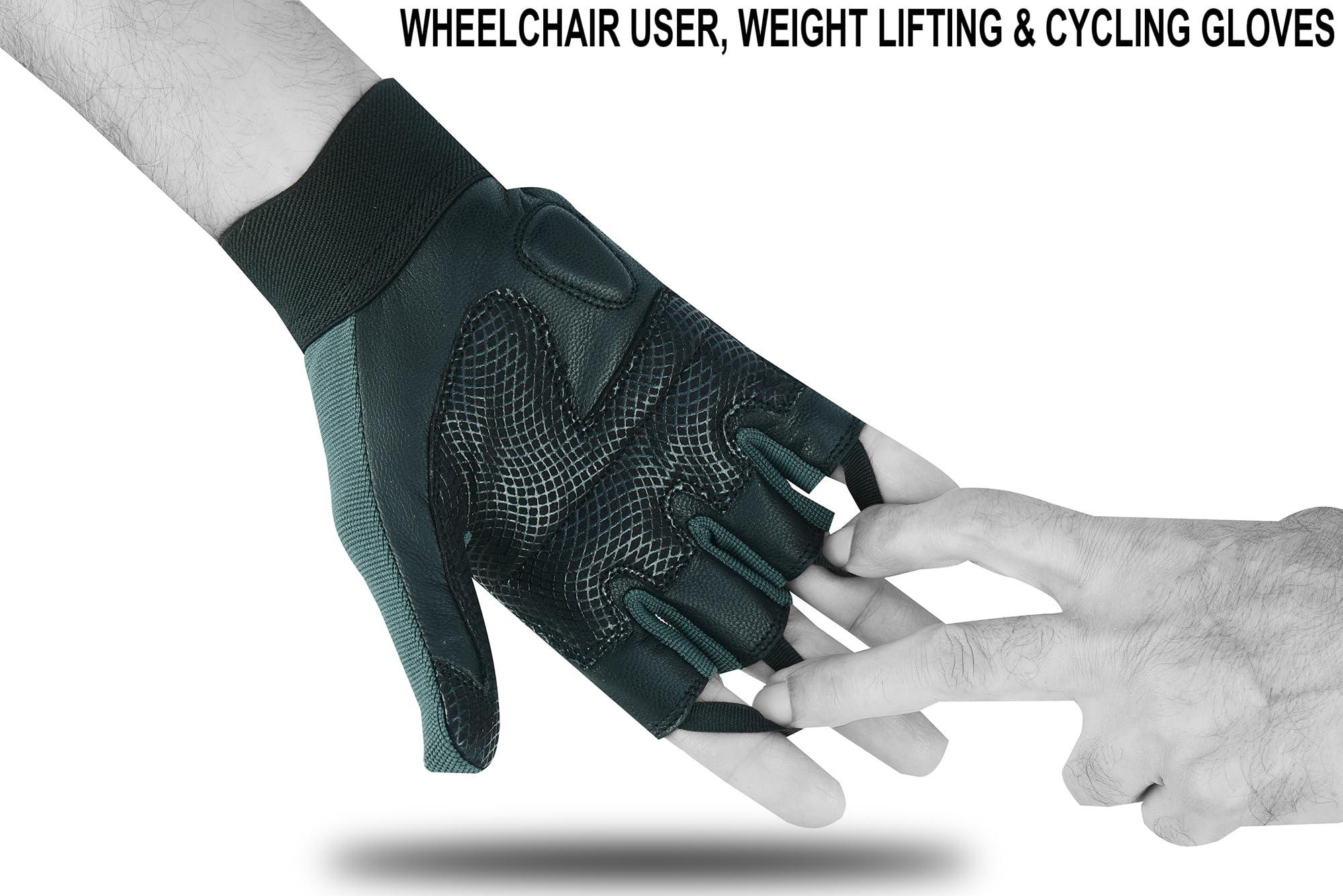 BTR BORN TO RACE BTR BORN TO RACE Wheelchair Gloves Mobility Disability Unisex Fingerless Long Thumb Leather Palm Workout Weight Lifting, Cycling, Driving Gloves for Men and Women (Black, M)
