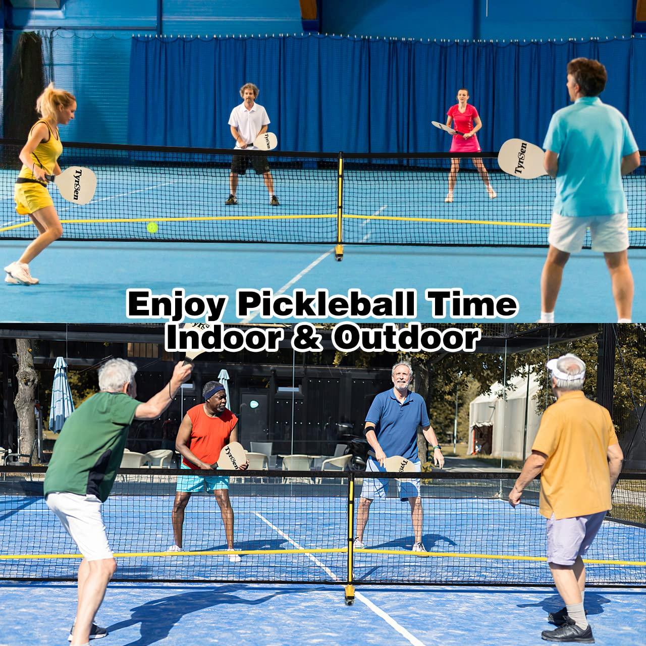 TYRSEN TYRSEN Pickleball Net Set - Pickleball Net on Wheels for Driveway Backyard, 22FT Regular Size, 4 Pickleball Paddles & 6 Balls, 12 Court Markers, 1 Carry Bag, Pickleball Set for Indoor Outdoor Play