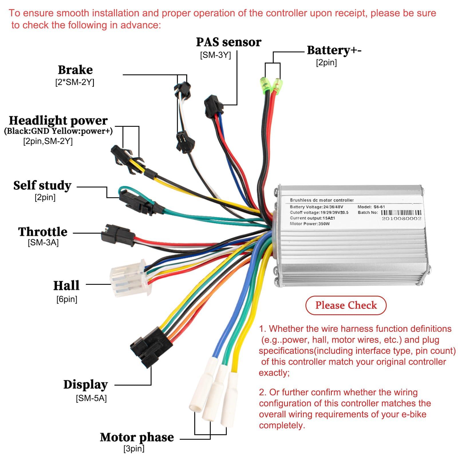 CSBST CSBST 24V 36V 48V Electric Scooter Controller Kit 350W Ebike Brushless Motor Controller Ebike Display with Thumb Throttle Electric Scooter Speed Controller Electric Bike Bicycle Controller