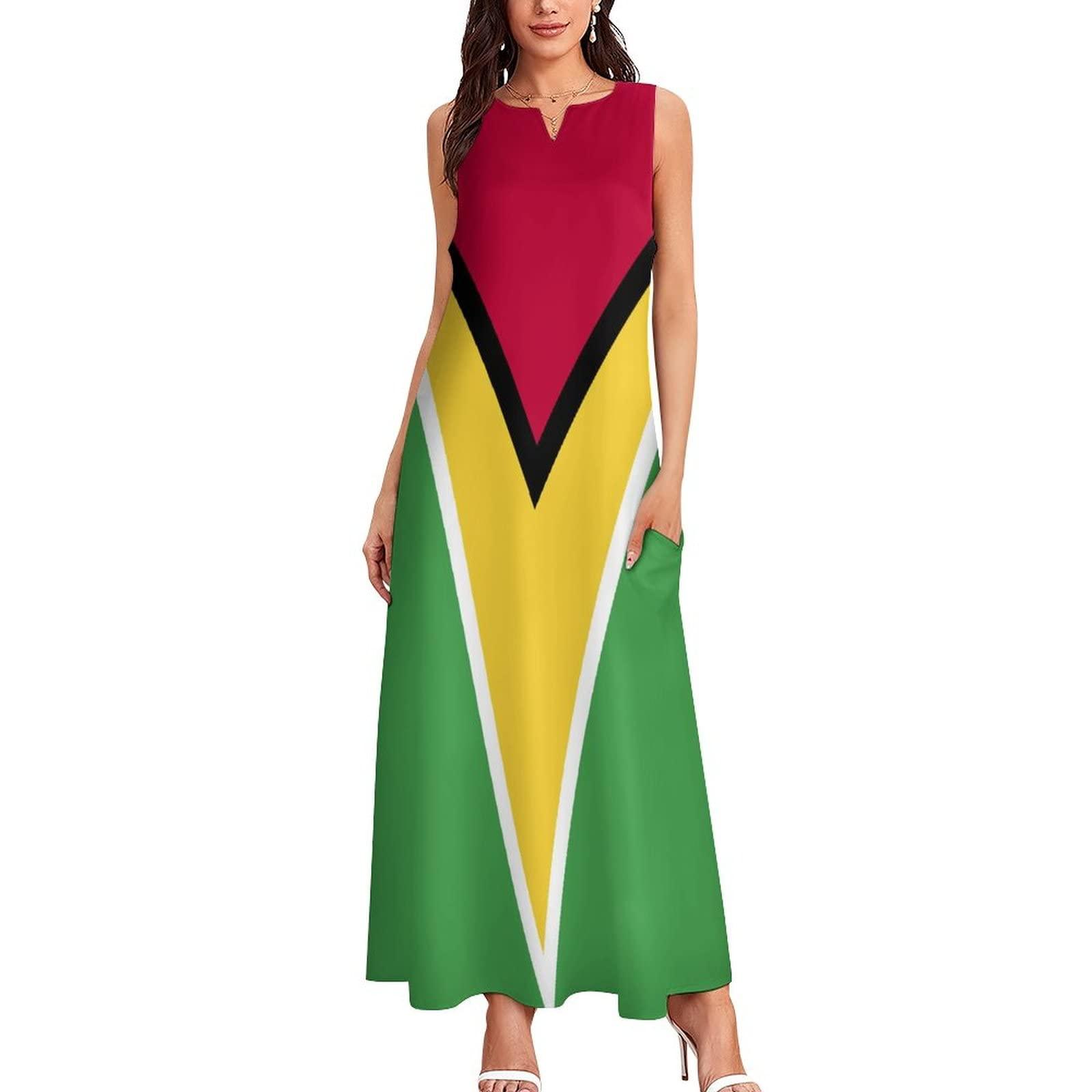 TAIZIYEAH Guyana Flag Women Casual Fashion Print Dresses for Women Summer Top L
