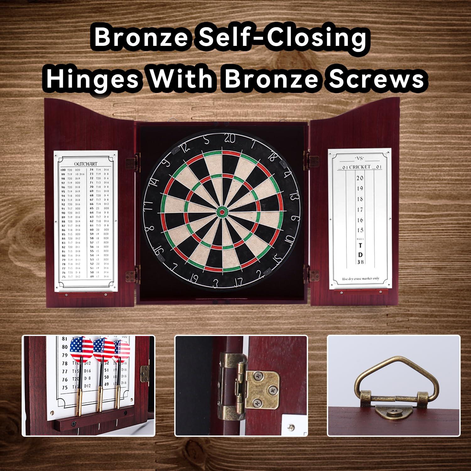 GSE Games & Sports Expert GSE Games & Sports Expert Professional Solid Wood Classic Dartboard Cabinet with Sisal/Bristle Dartboard, Scoreboard, and 6 Steel Tip Darts, Easy Assembly Complete with All Accessories (Deluxe Cherry)