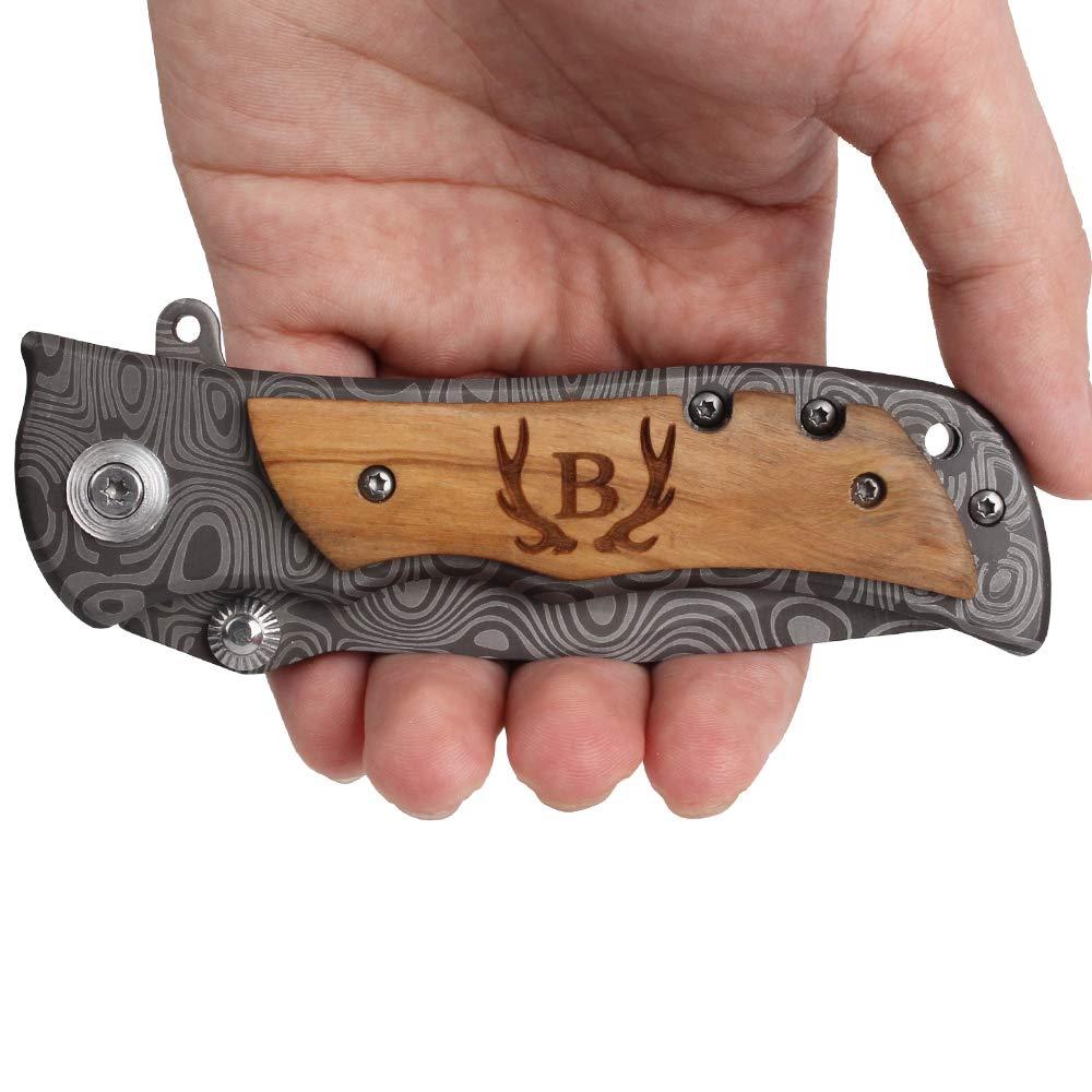 Fanfoobi Fanfoobi Laser Engraved Pocket Knife with monogrammed B(from Alphabet 26 A-Z), Men Anniversary Present, Knife For Men